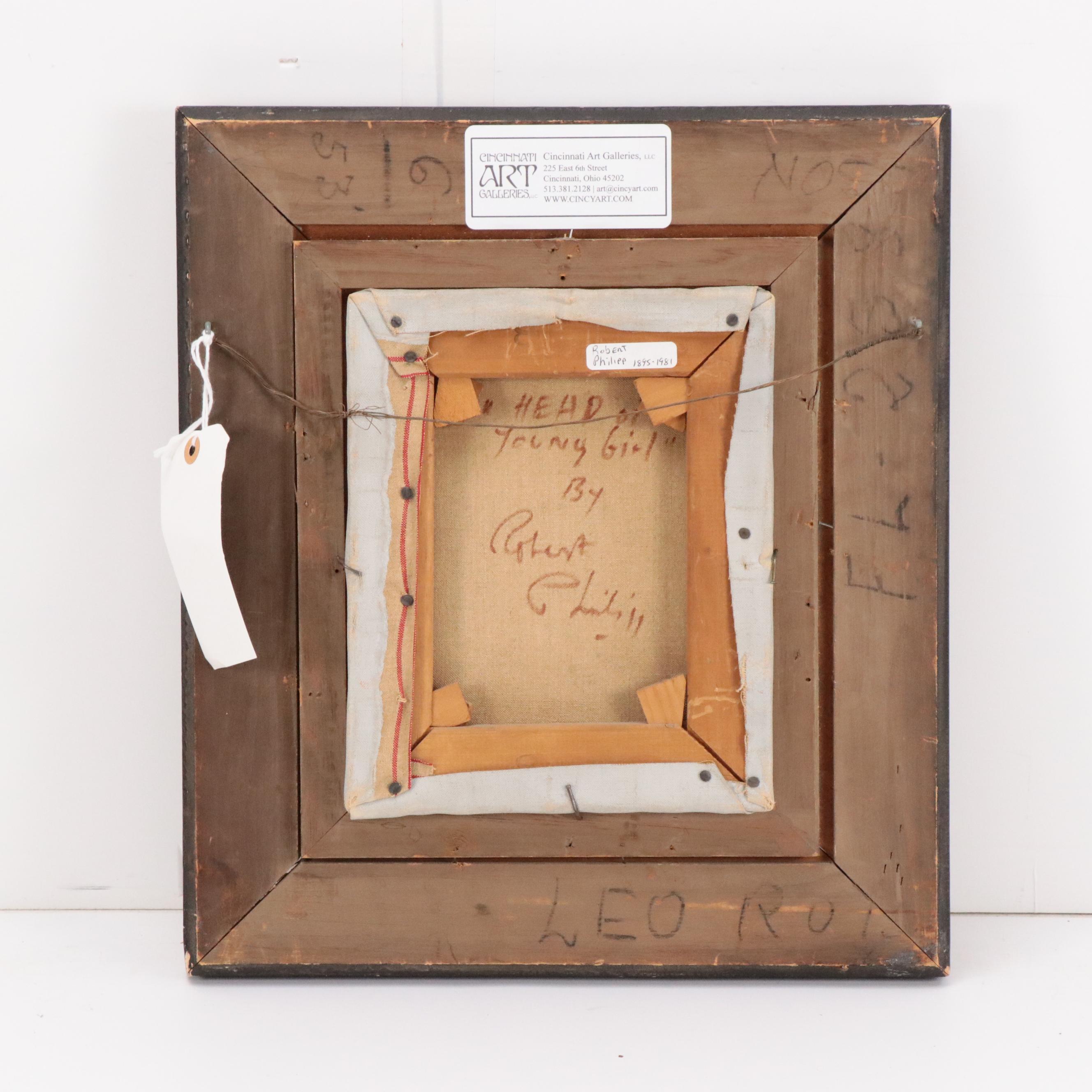 Robert Phillip Portrait Oil Painting "Head of a Young Girl," Mid 20th Century