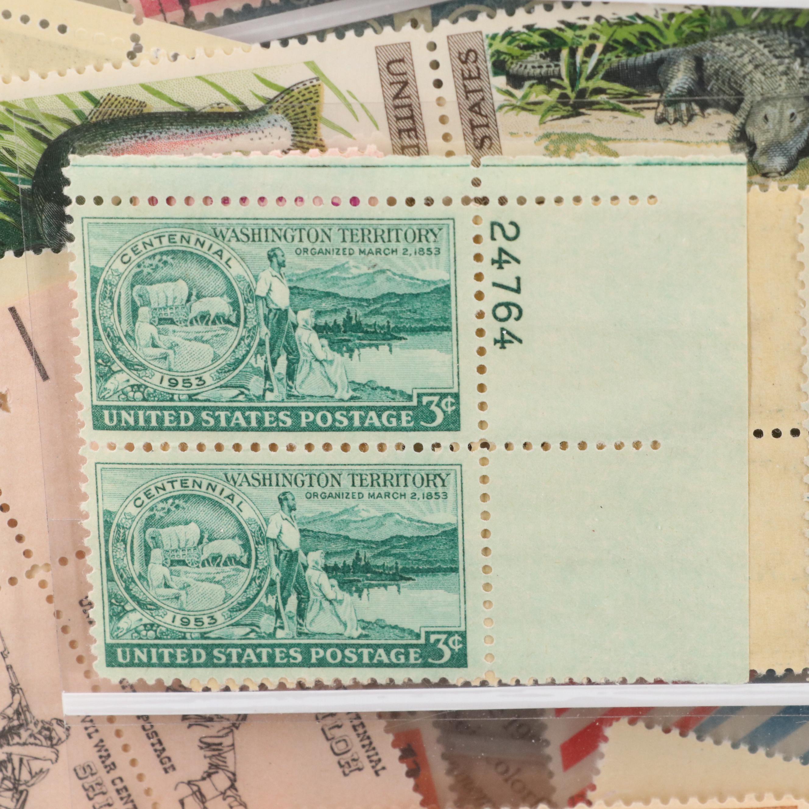 Album With U.S. Unused Blocks of Four and Partial Sheets of Stamps