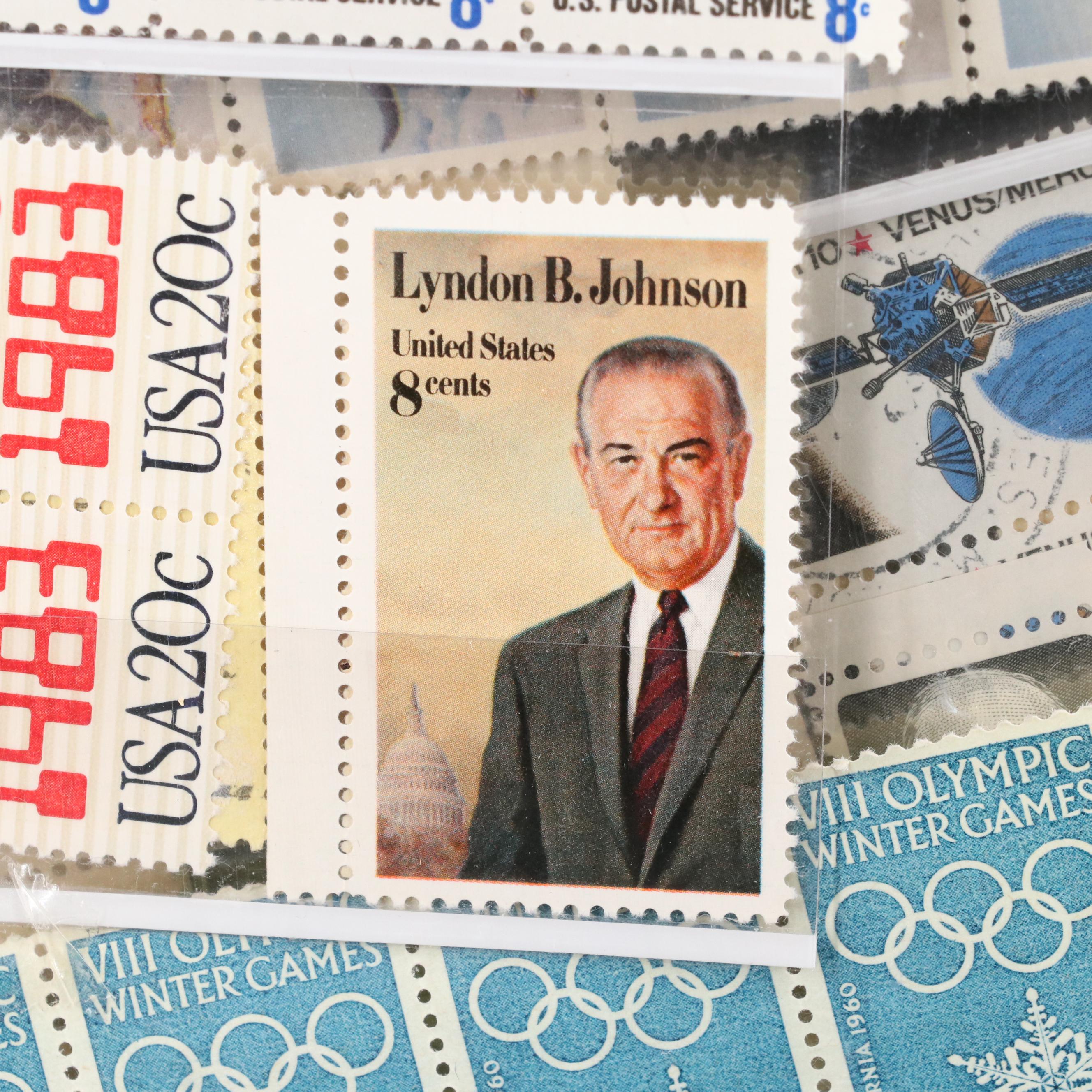 Album With U.S. Unused Blocks of Four and Partial Sheets of Stamps