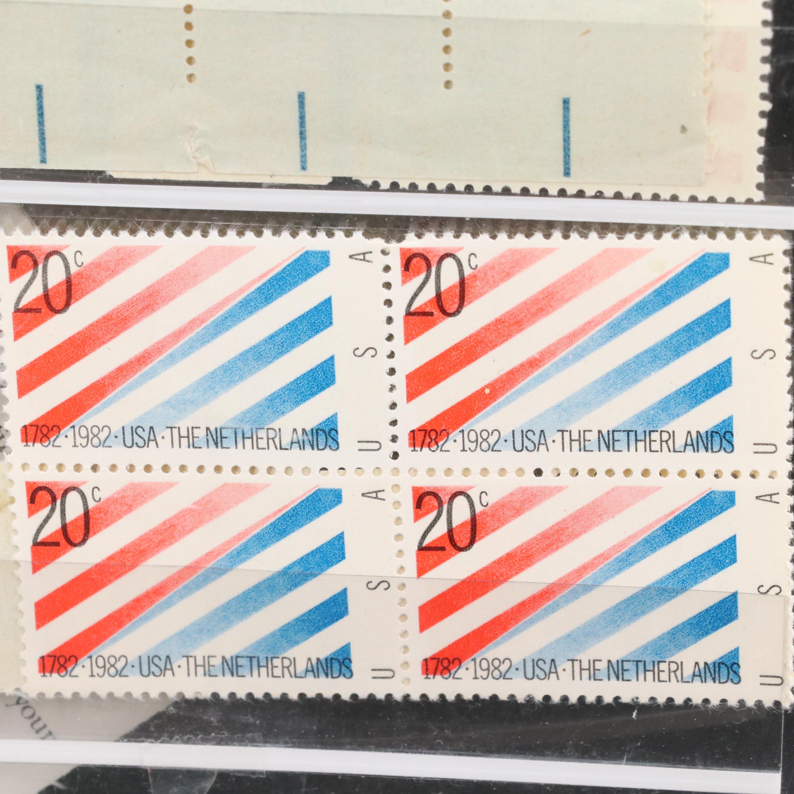 Album With U.S. Unused Blocks of Four and Partial Sheets of Stamps