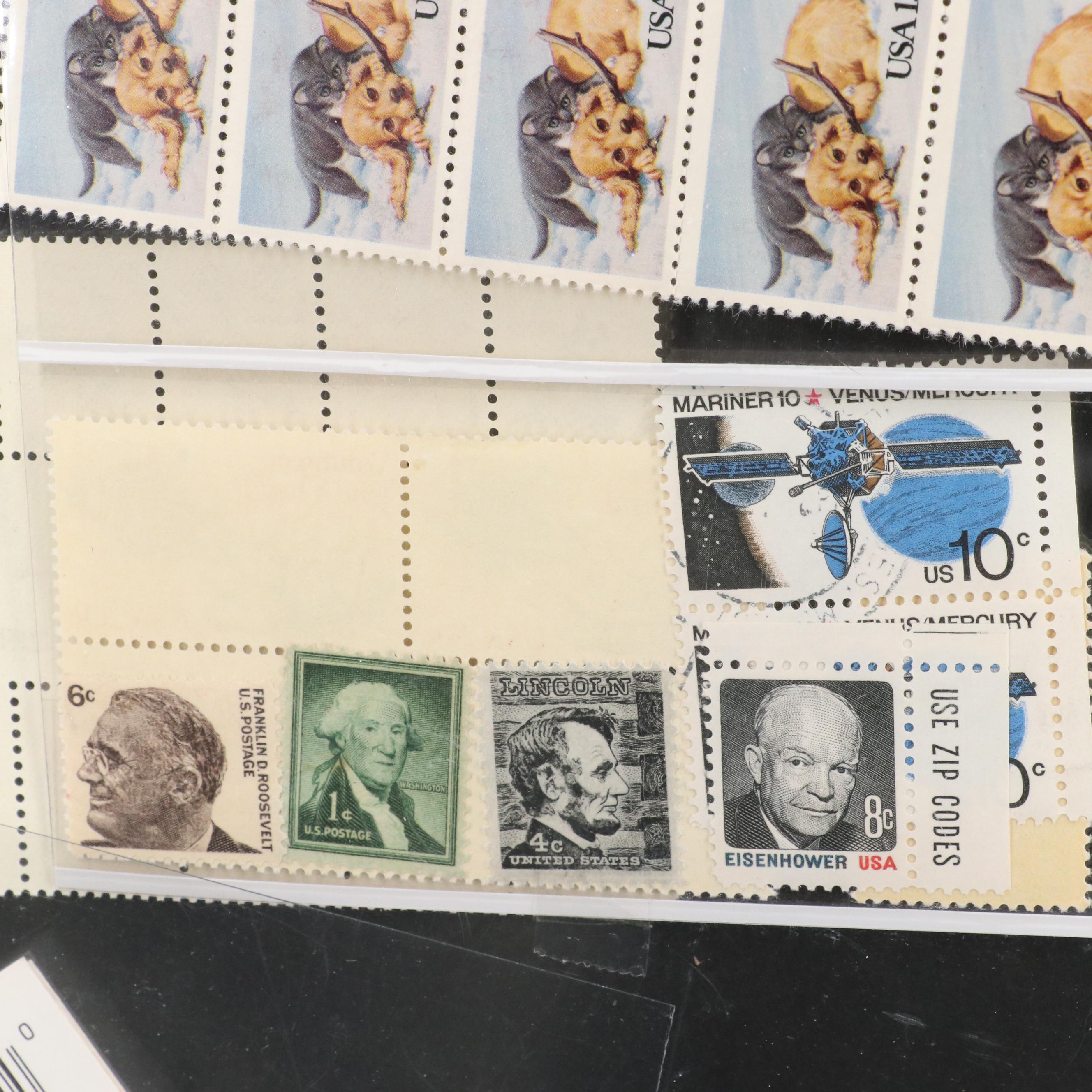 Album With U.S. Unused Blocks of Four and Partial Sheets of Stamps