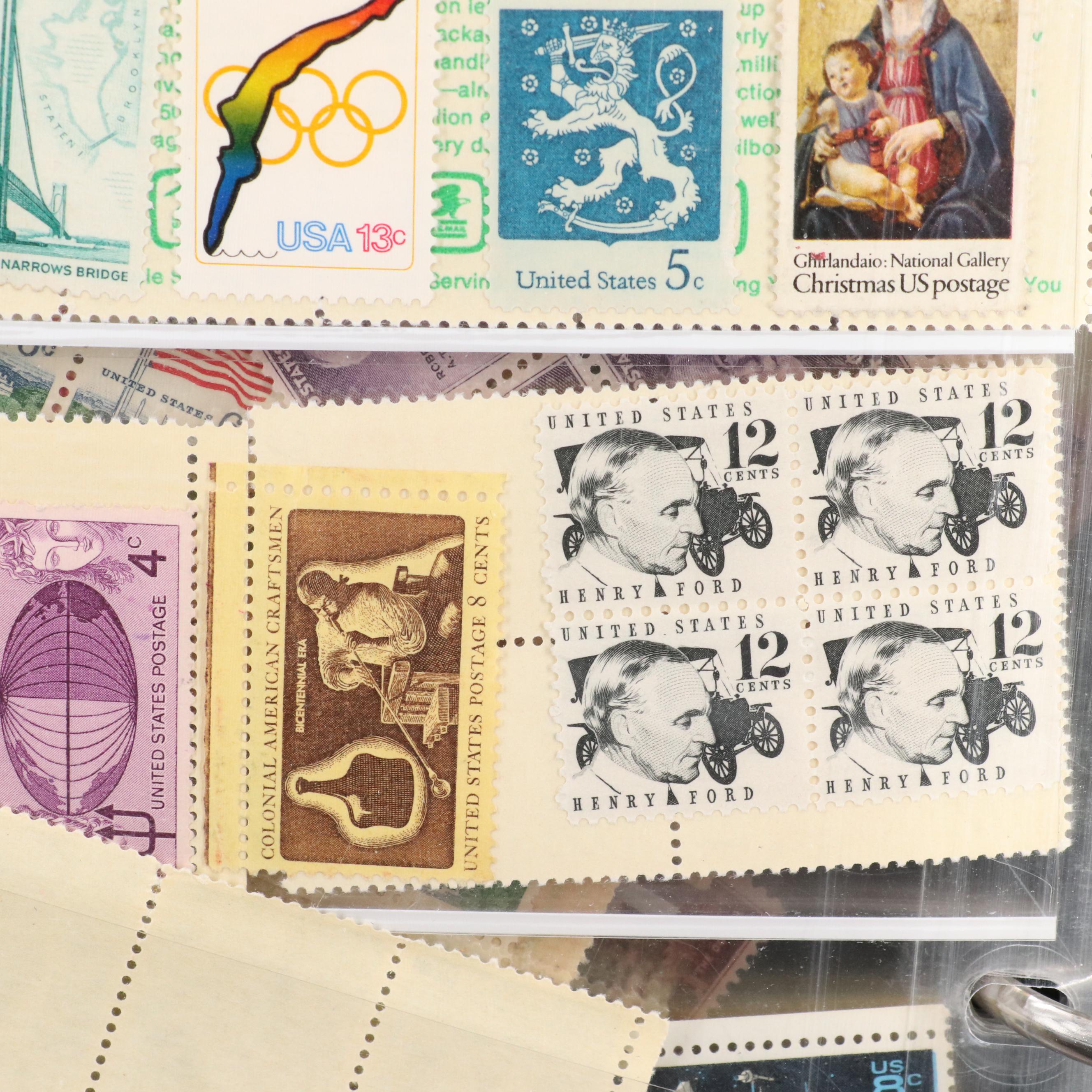 Album With U.S. Unused Blocks of Four and Partial Sheets of Stamps