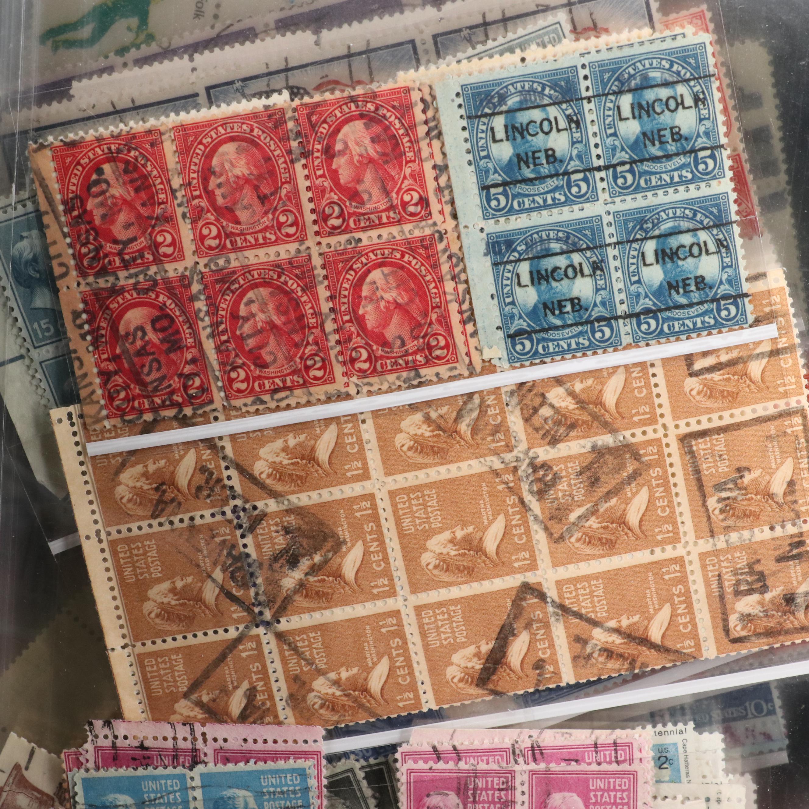 Album With U.S. Unused Blocks of Four and Partial Sheets of Stamps