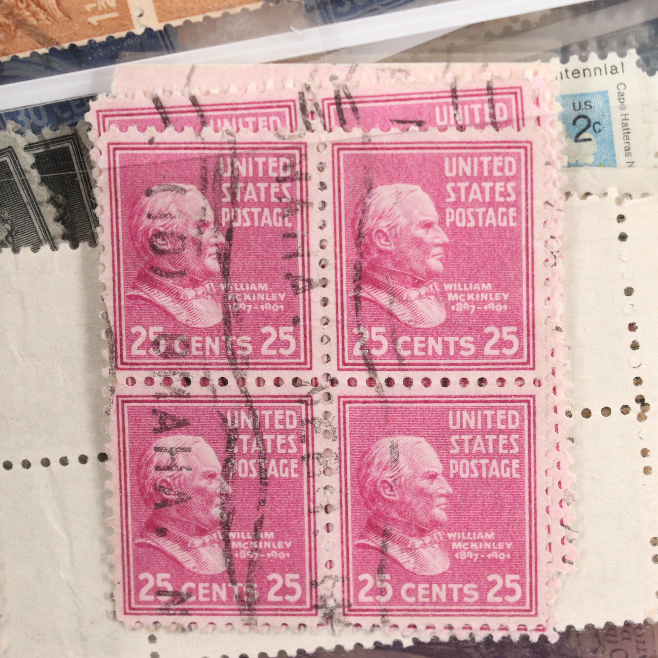 Album With U.S. Unused Blocks of Four and Partial Sheets of Stamps