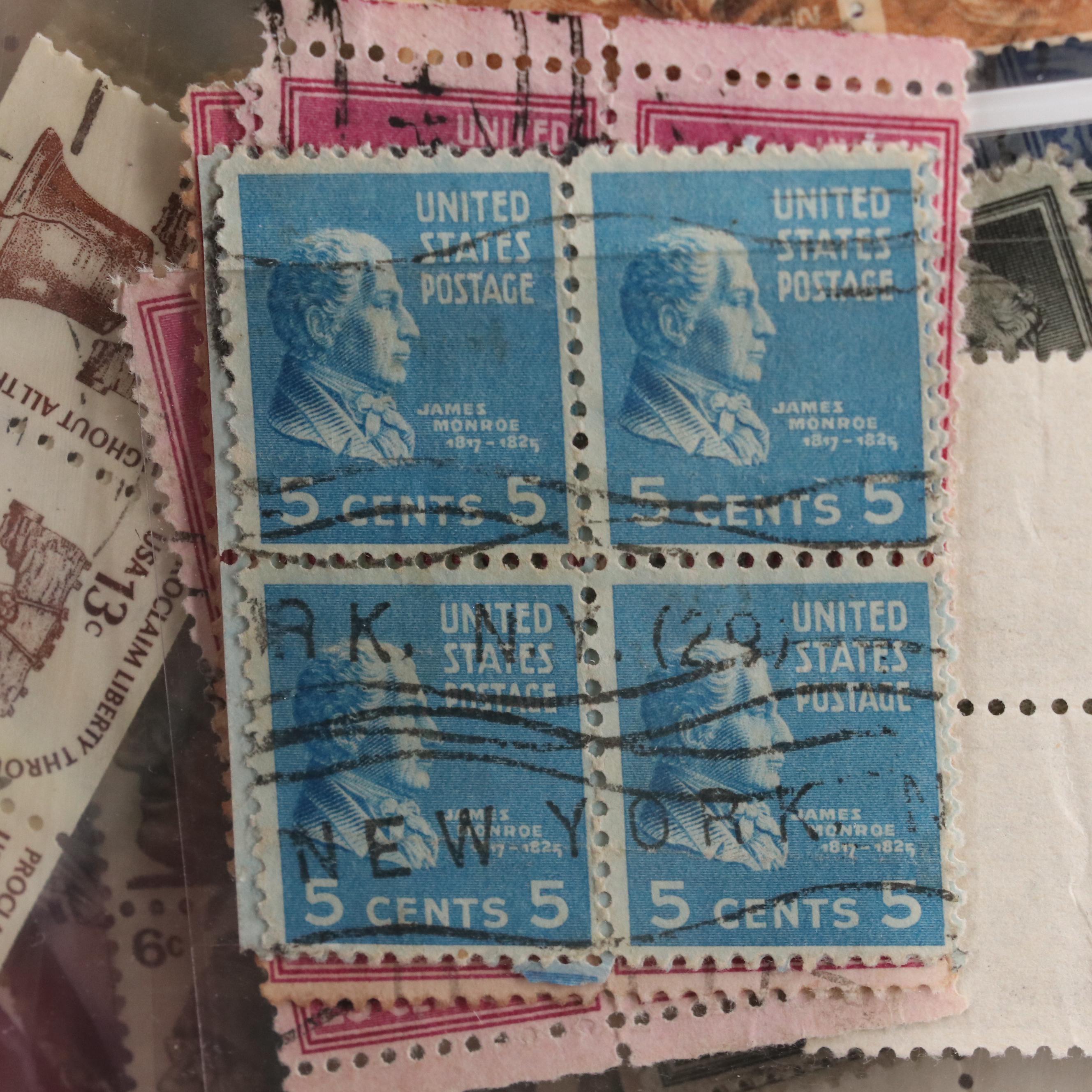 Album With U.S. Unused Blocks of Four and Partial Sheets of Stamps