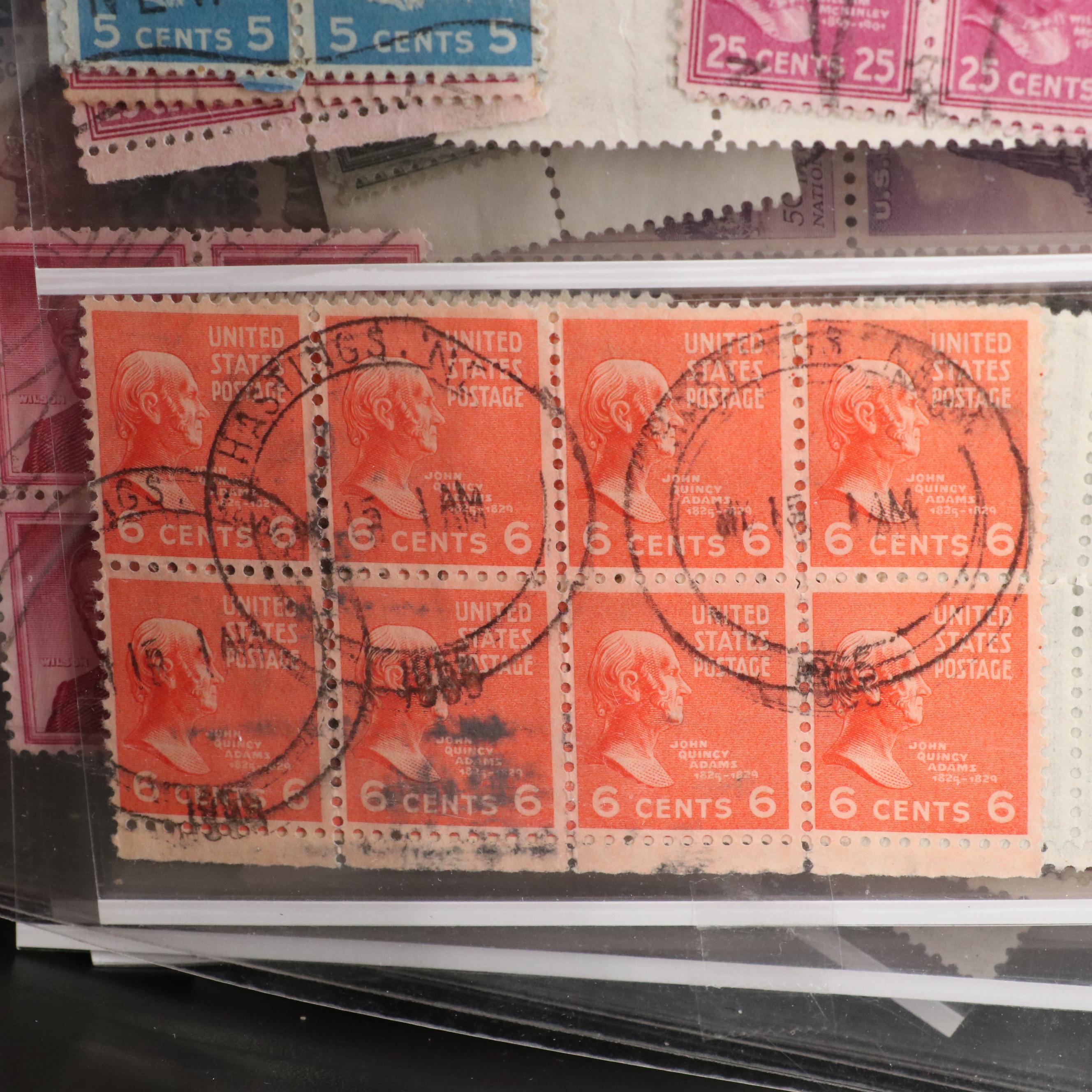 Album With U.S. Unused Blocks of Four and Partial Sheets of Stamps