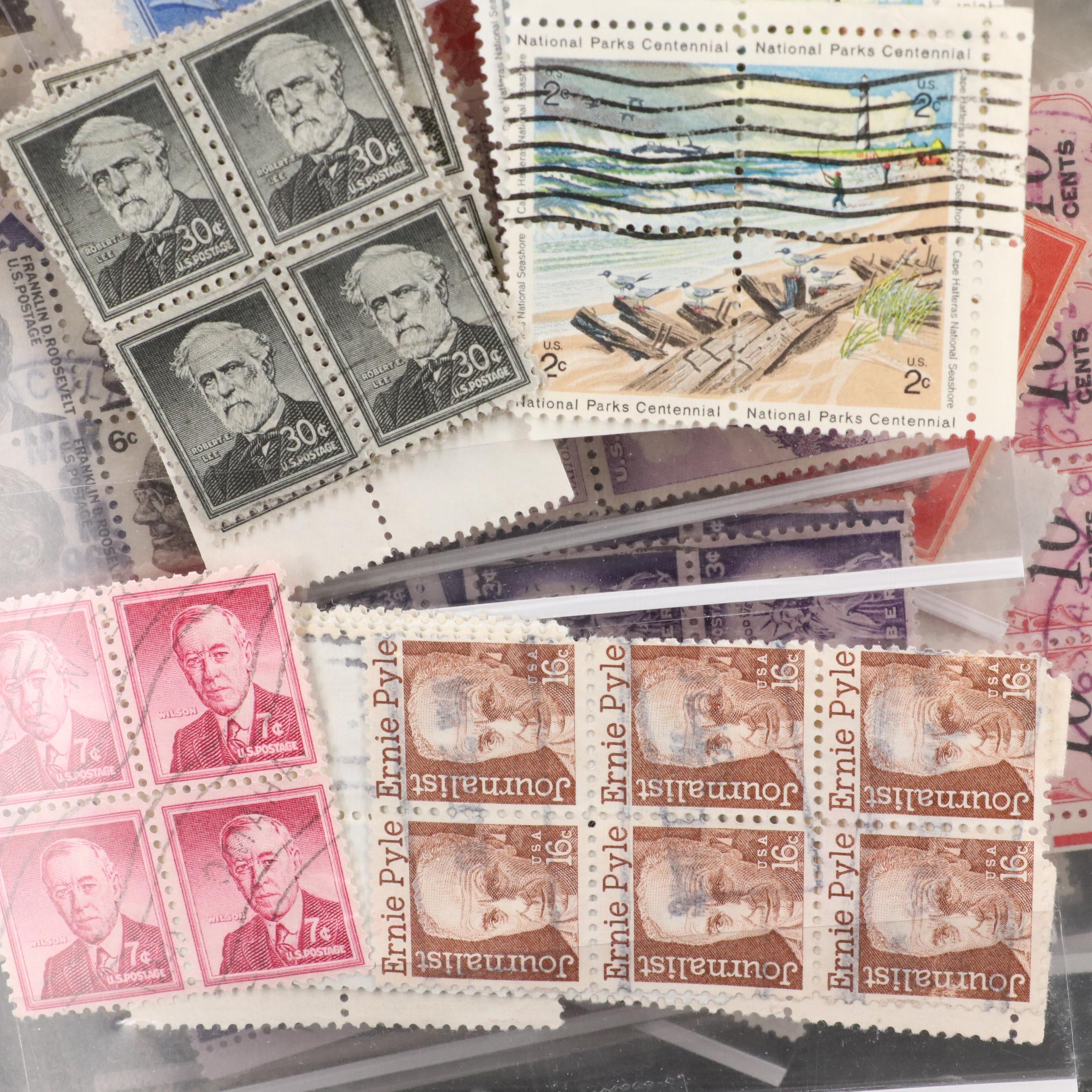 Album With U.S. Unused Blocks of Four and Partial Sheets of Stamps