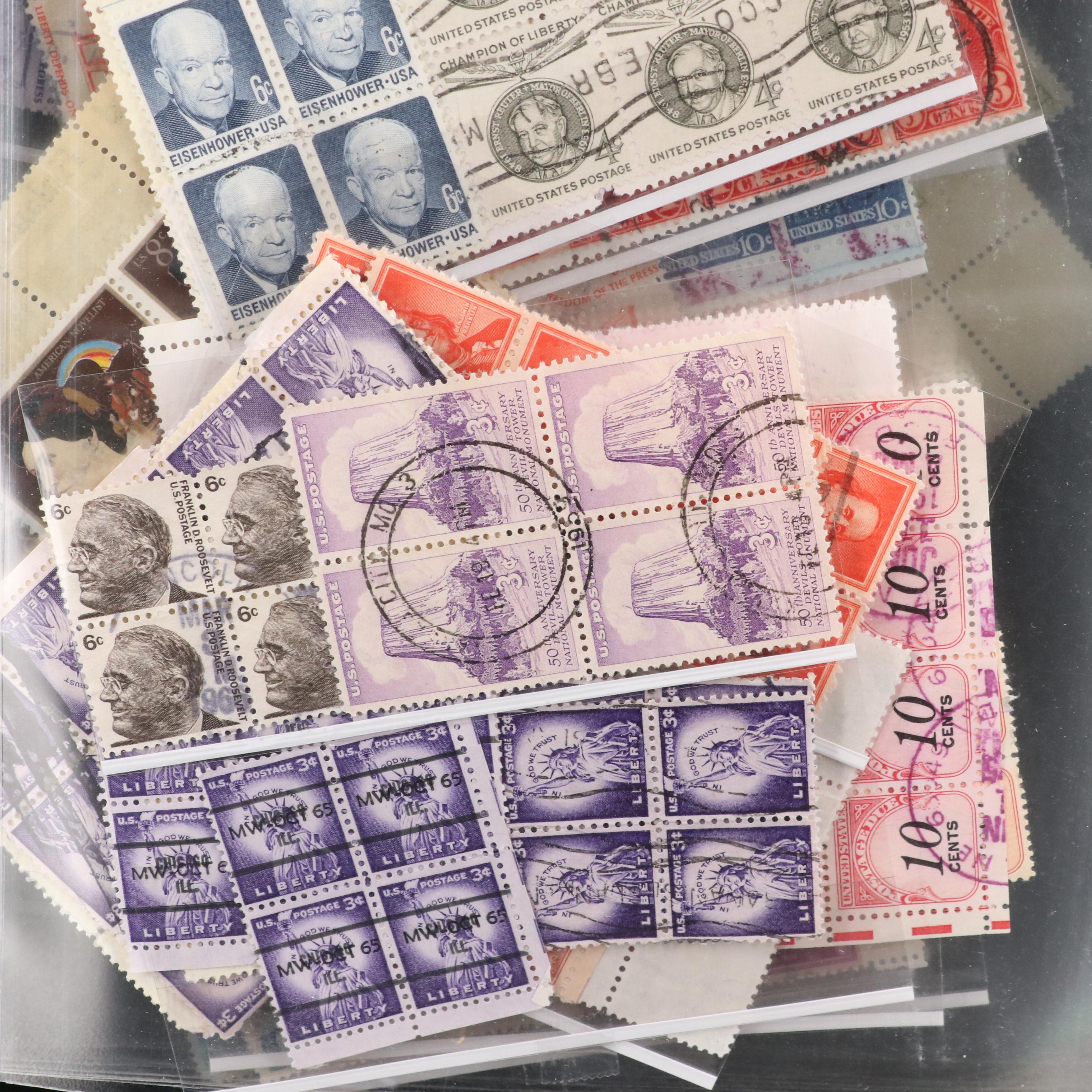 Album With U.S. Unused Blocks of Four and Partial Sheets of Stamps