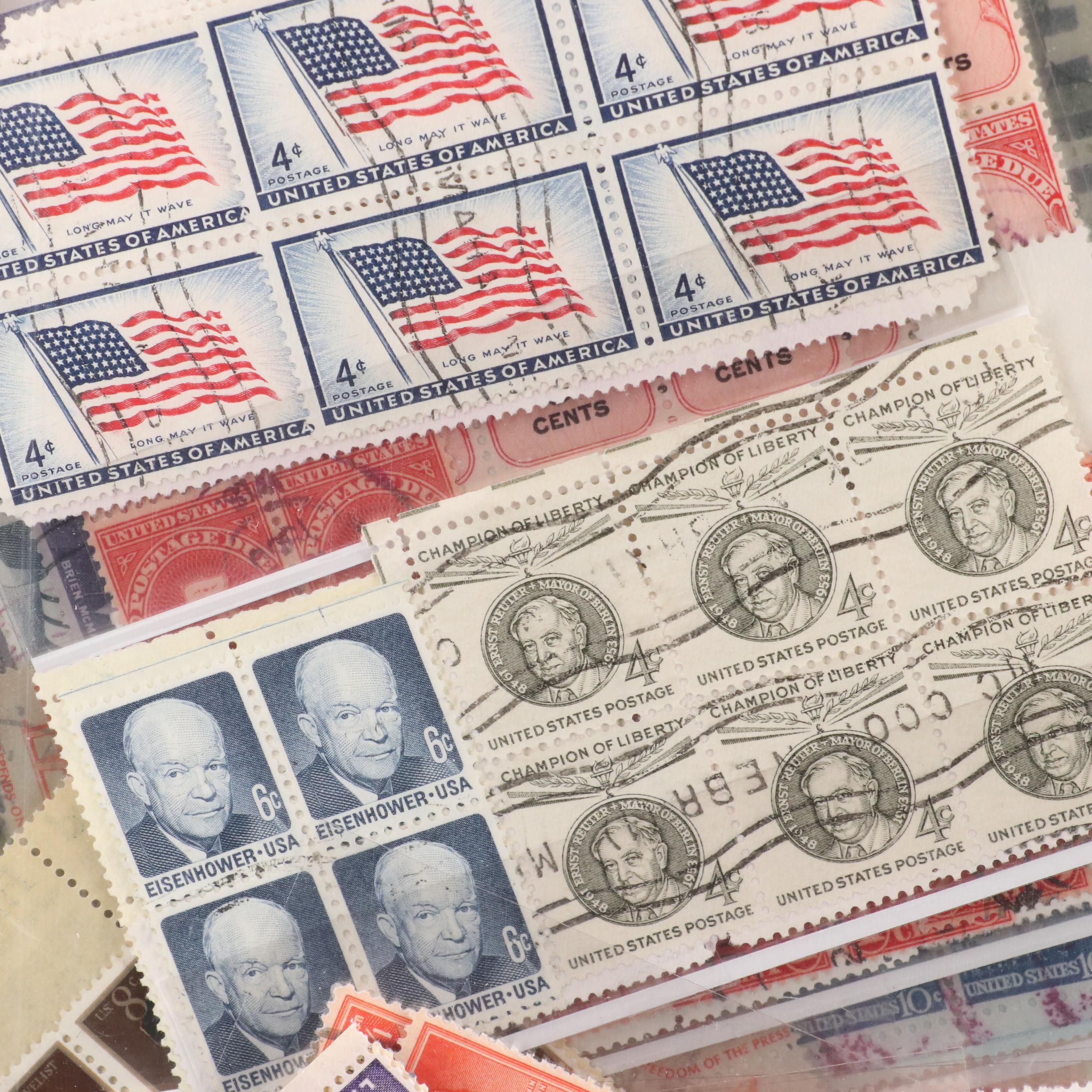 Album With U.S. Unused Blocks of Four and Partial Sheets of Stamps