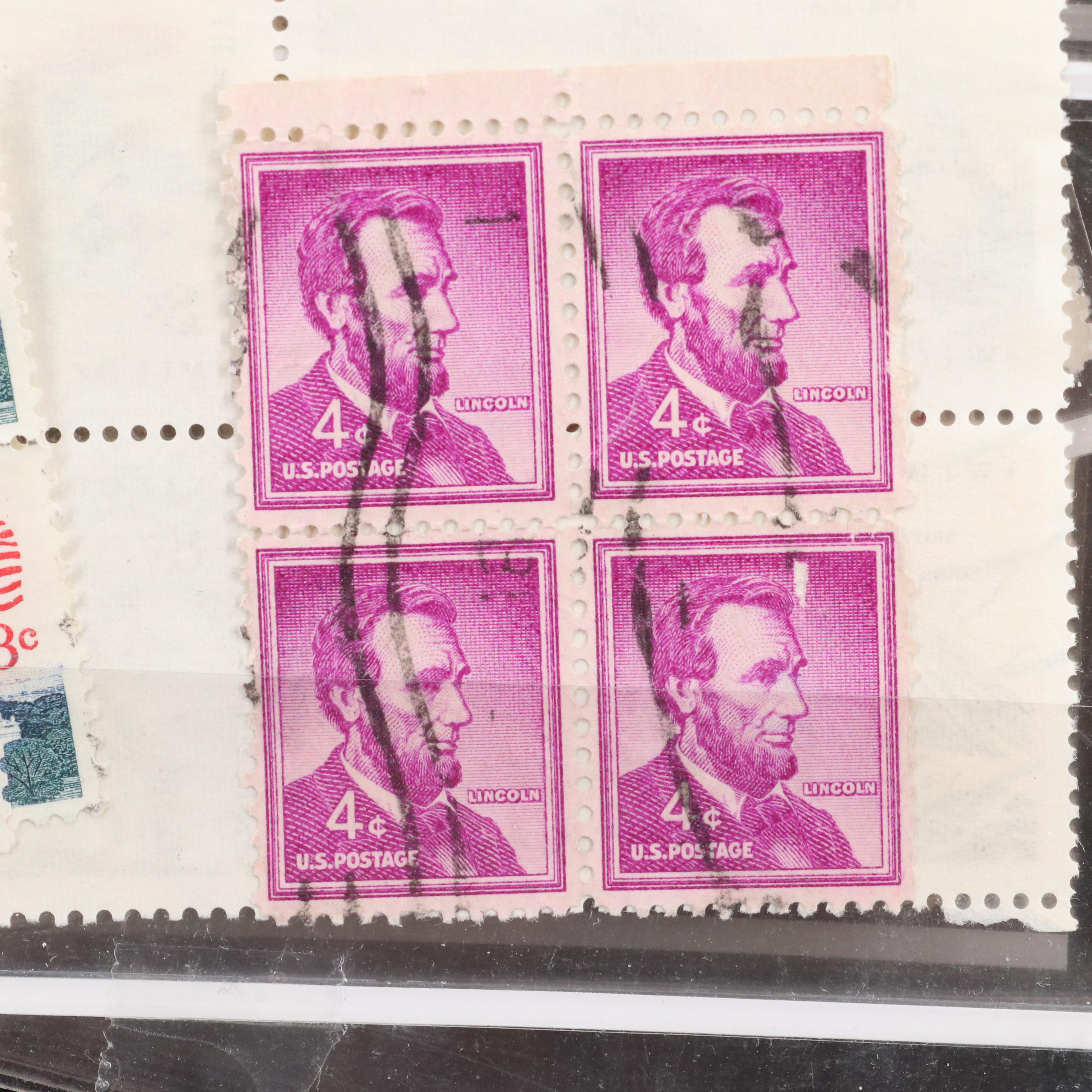 Album With U.S. Unused Blocks of Four and Partial Sheets of Stamps