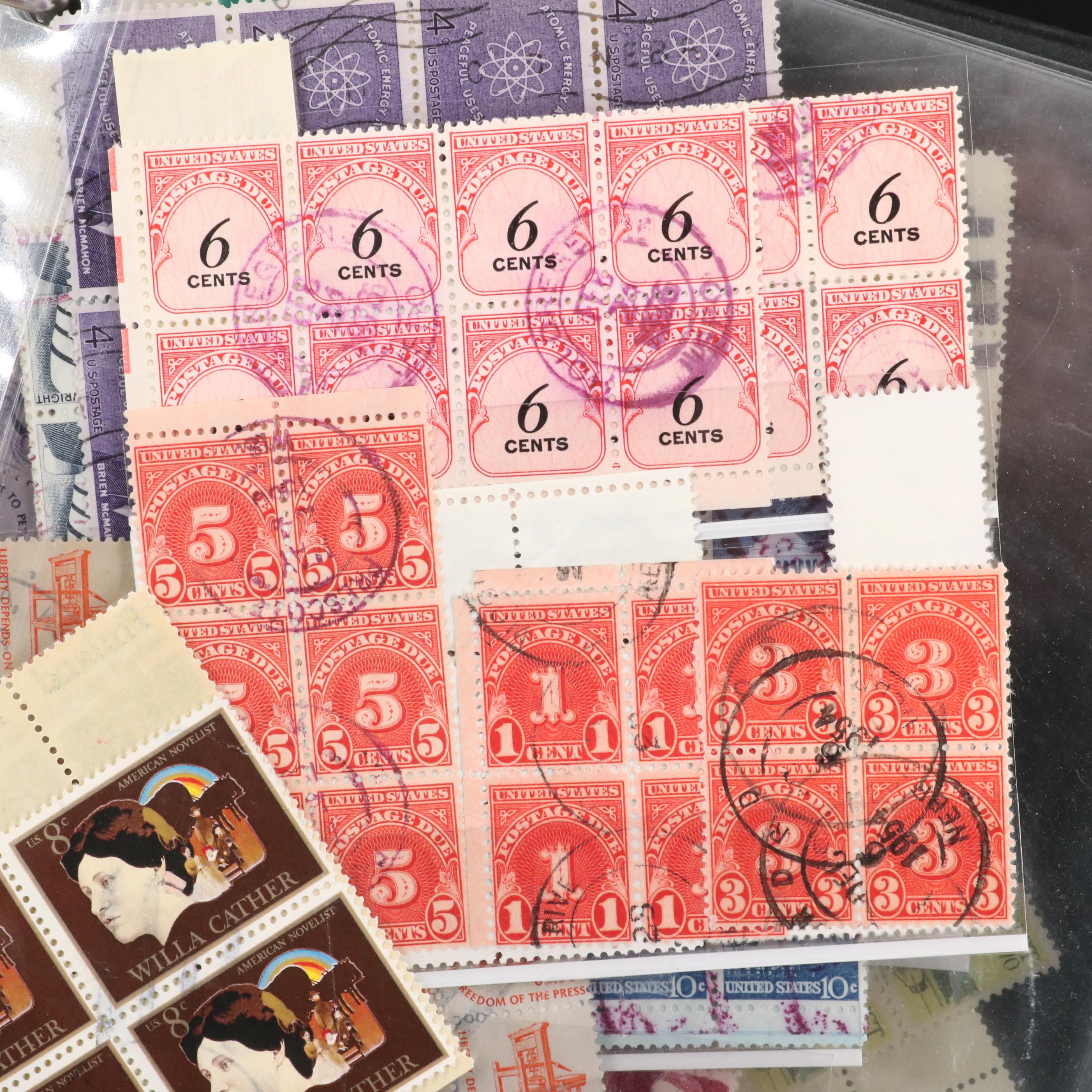 Album With U.S. Unused Blocks of Four and Partial Sheets of Stamps