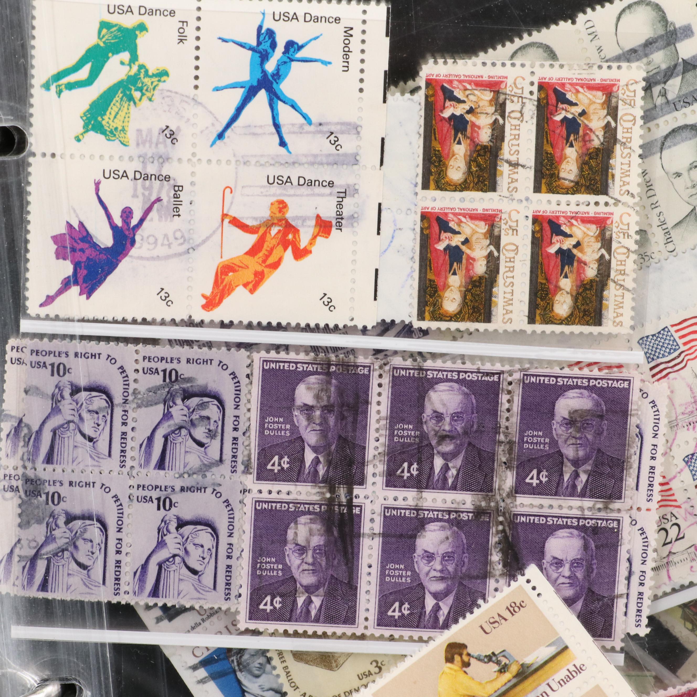 Album With U.S. Unused Blocks of Four and Partial Sheets of Stamps