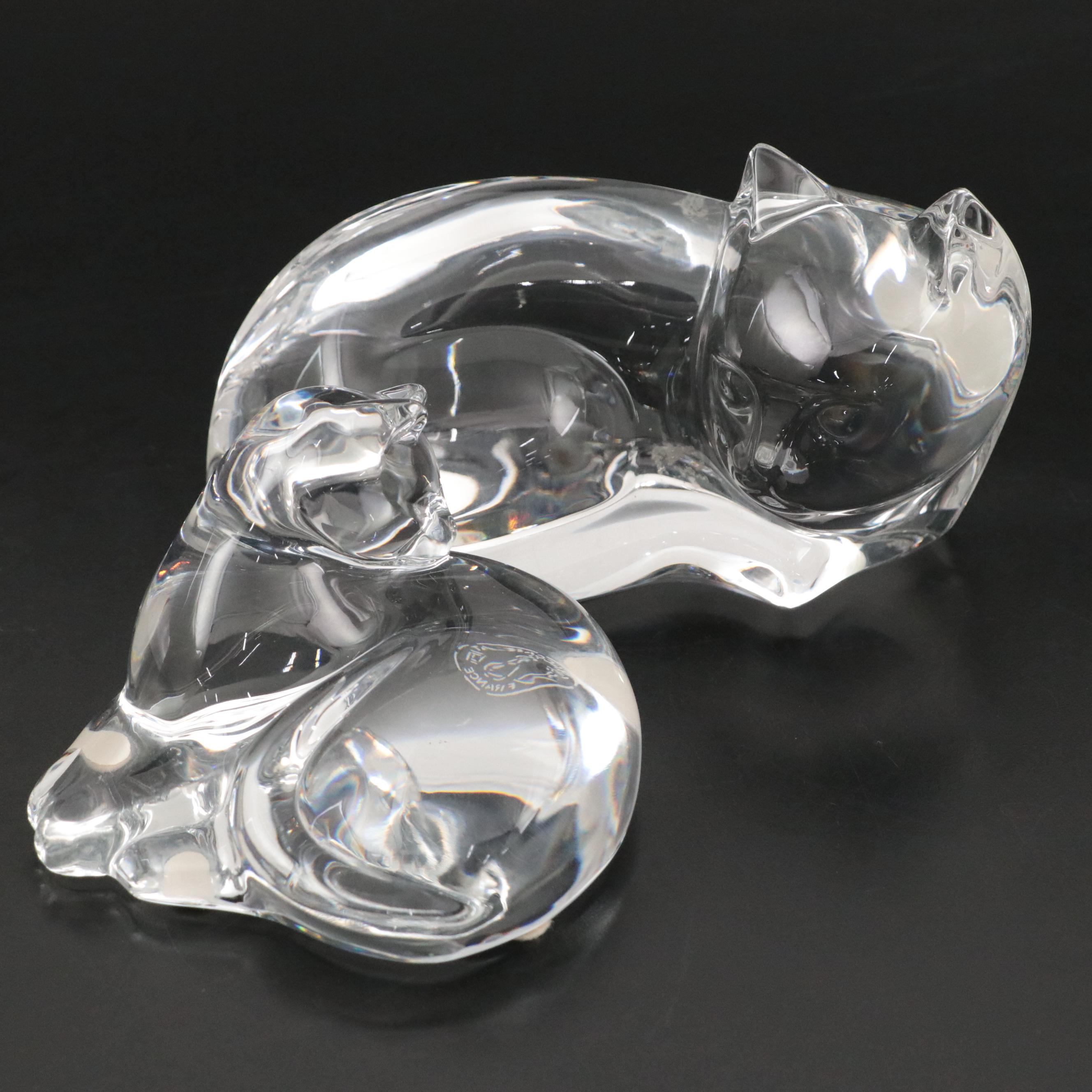 Baccarat and Val St. Lambert Crystal Cat Figurines