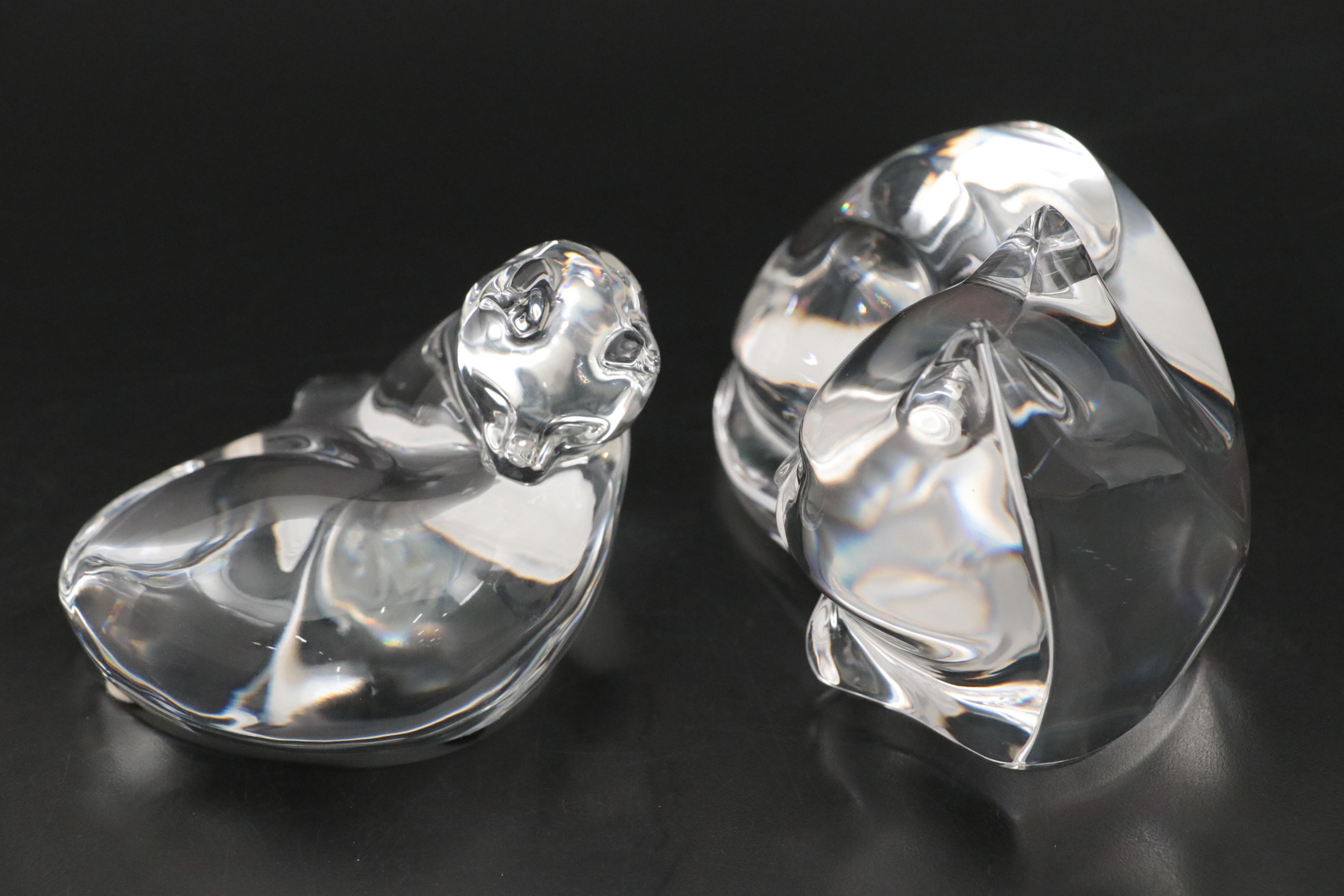 Baccarat and Val St. Lambert Crystal Cat Figurines