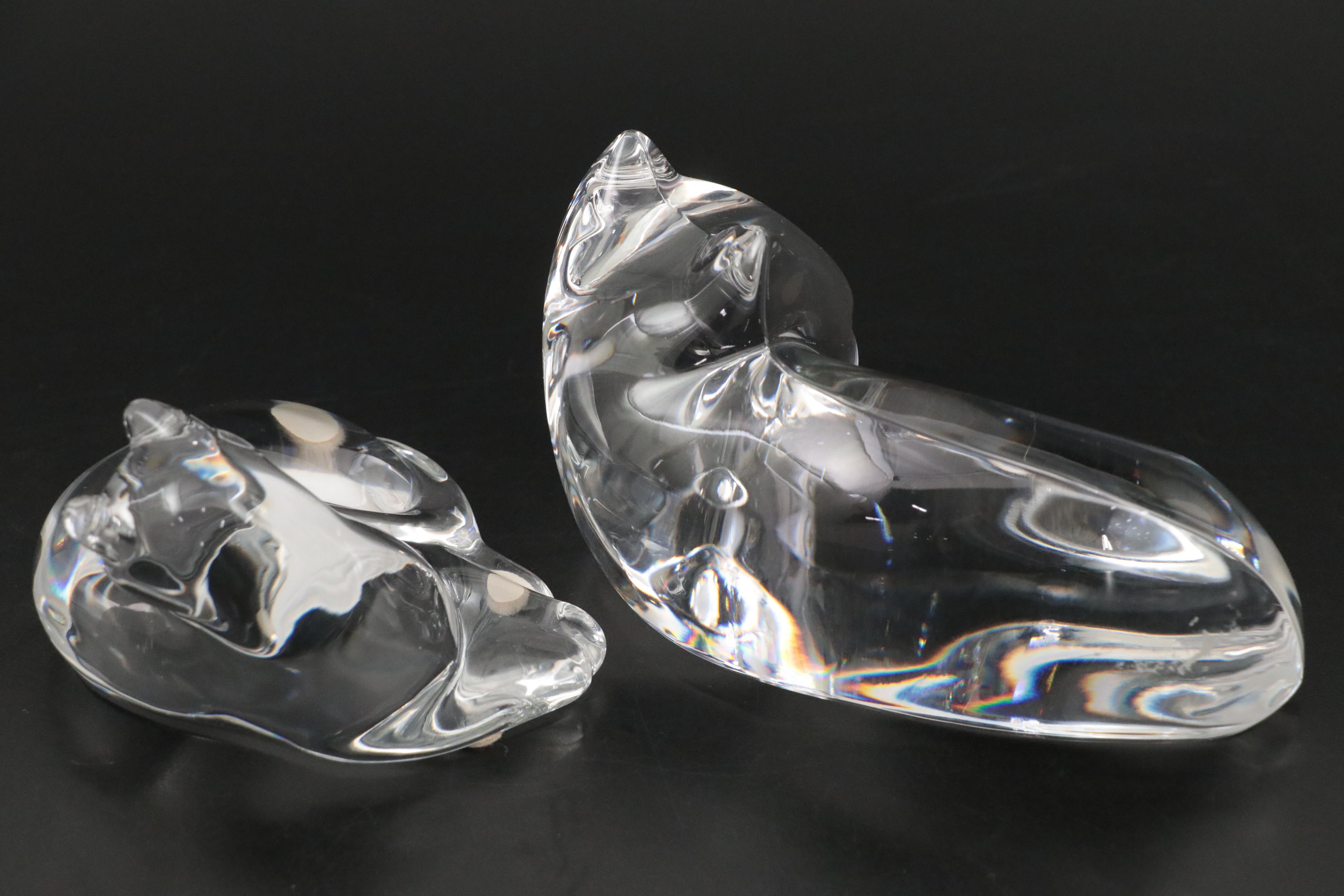 Baccarat and Val St. Lambert Crystal Cat Figurines