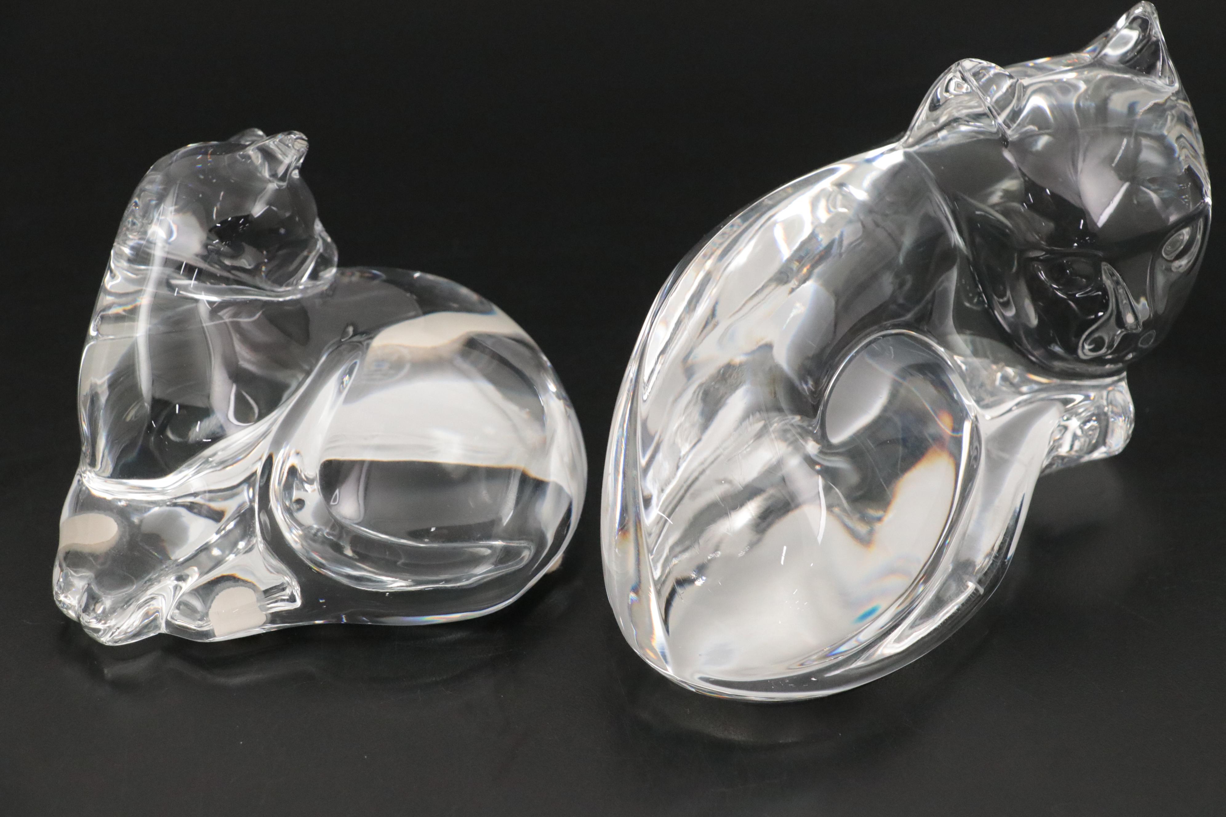 Baccarat and Val St. Lambert Crystal Cat Figurines