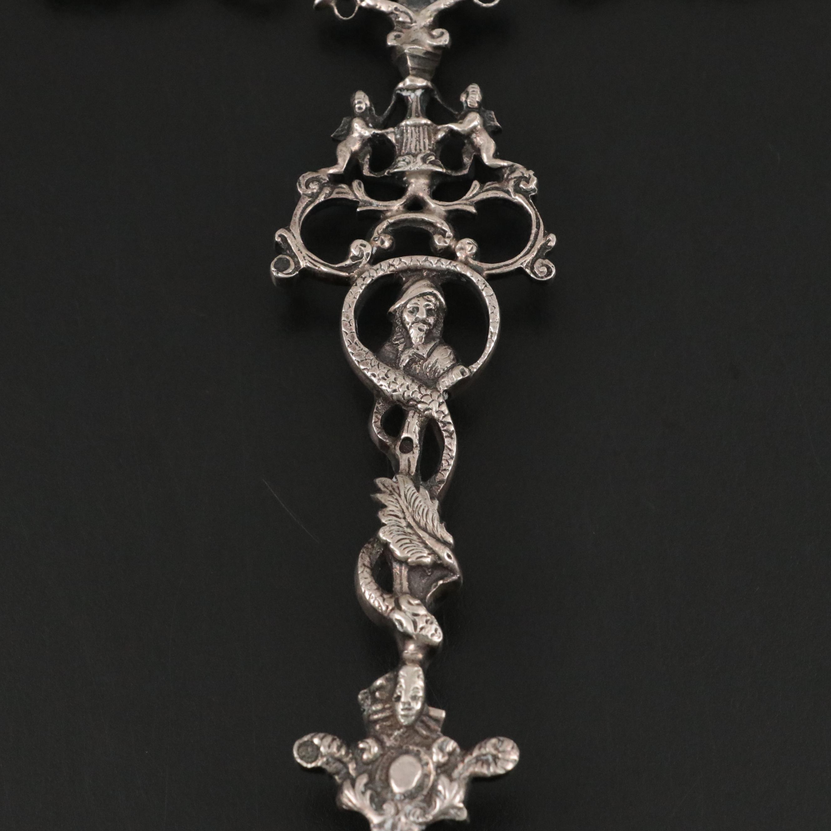 Dutch Baroque Silver 800 Spoon with Ornate Amsterdam Coat of Arms Handle
