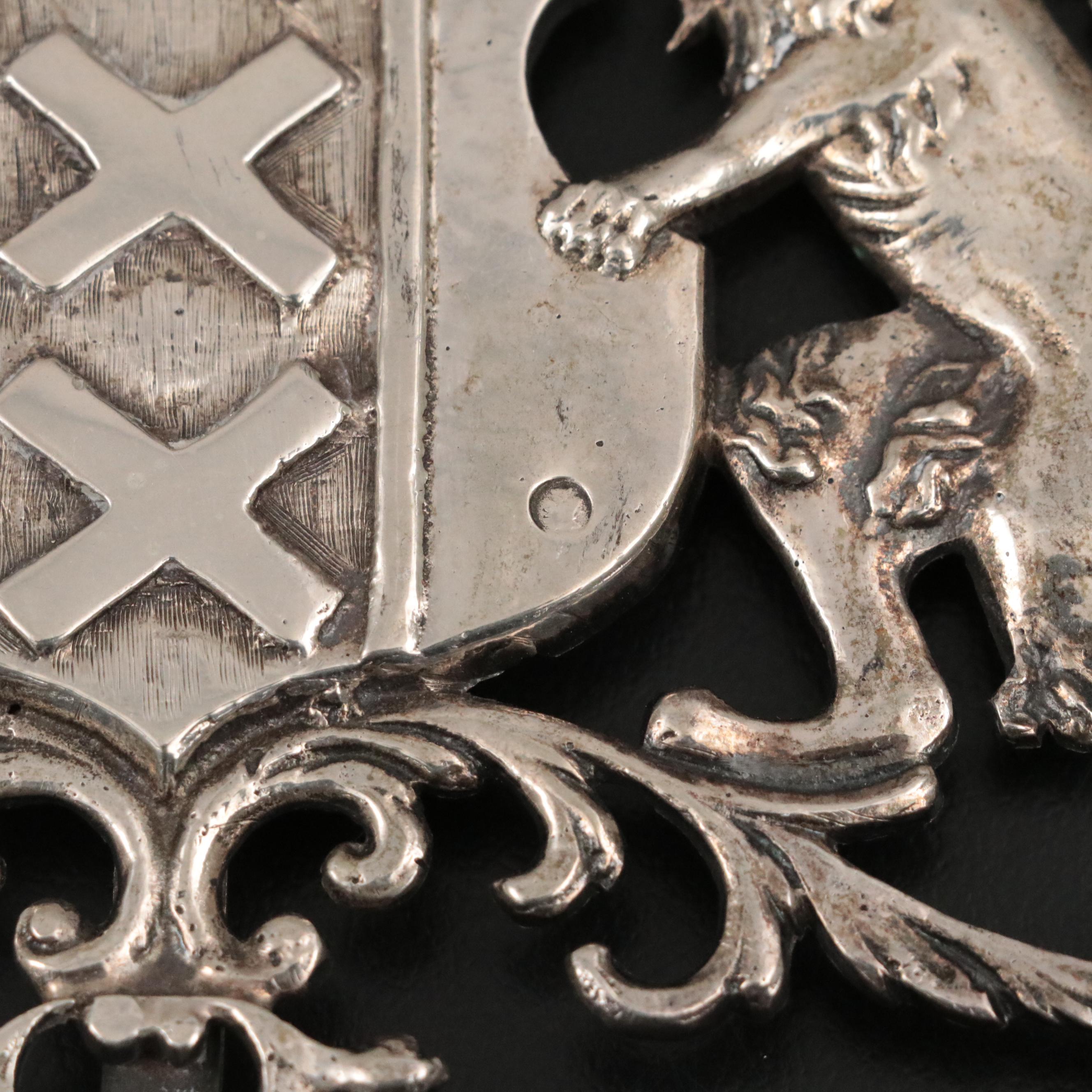 Dutch Baroque Silver 800 Spoon with Ornate Amsterdam Coat of Arms Handle