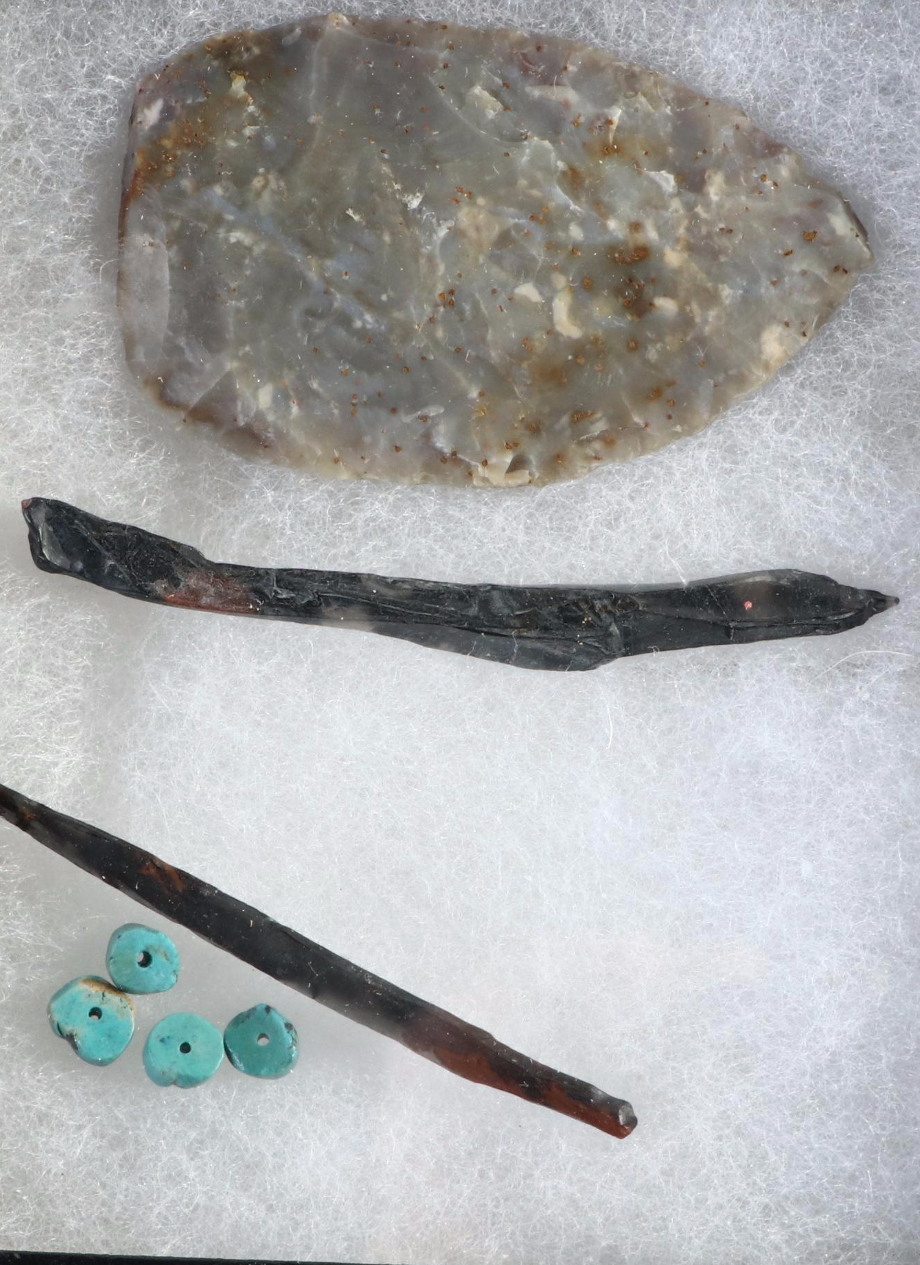 North American Turquoise Beads with Knapped Stone and Bone Tools