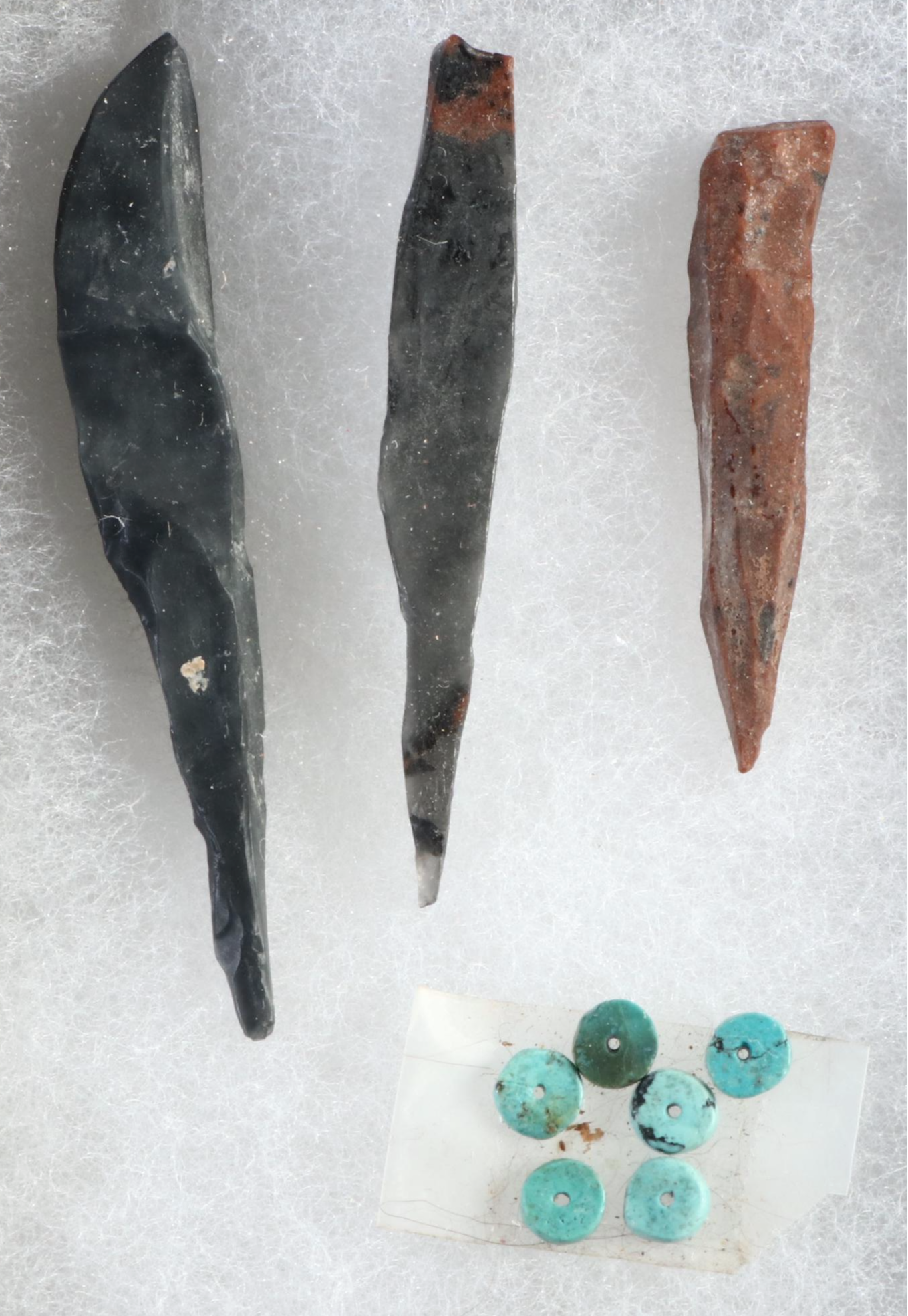 North American Turquoise Beads with Knapped Stone and Bone Tools