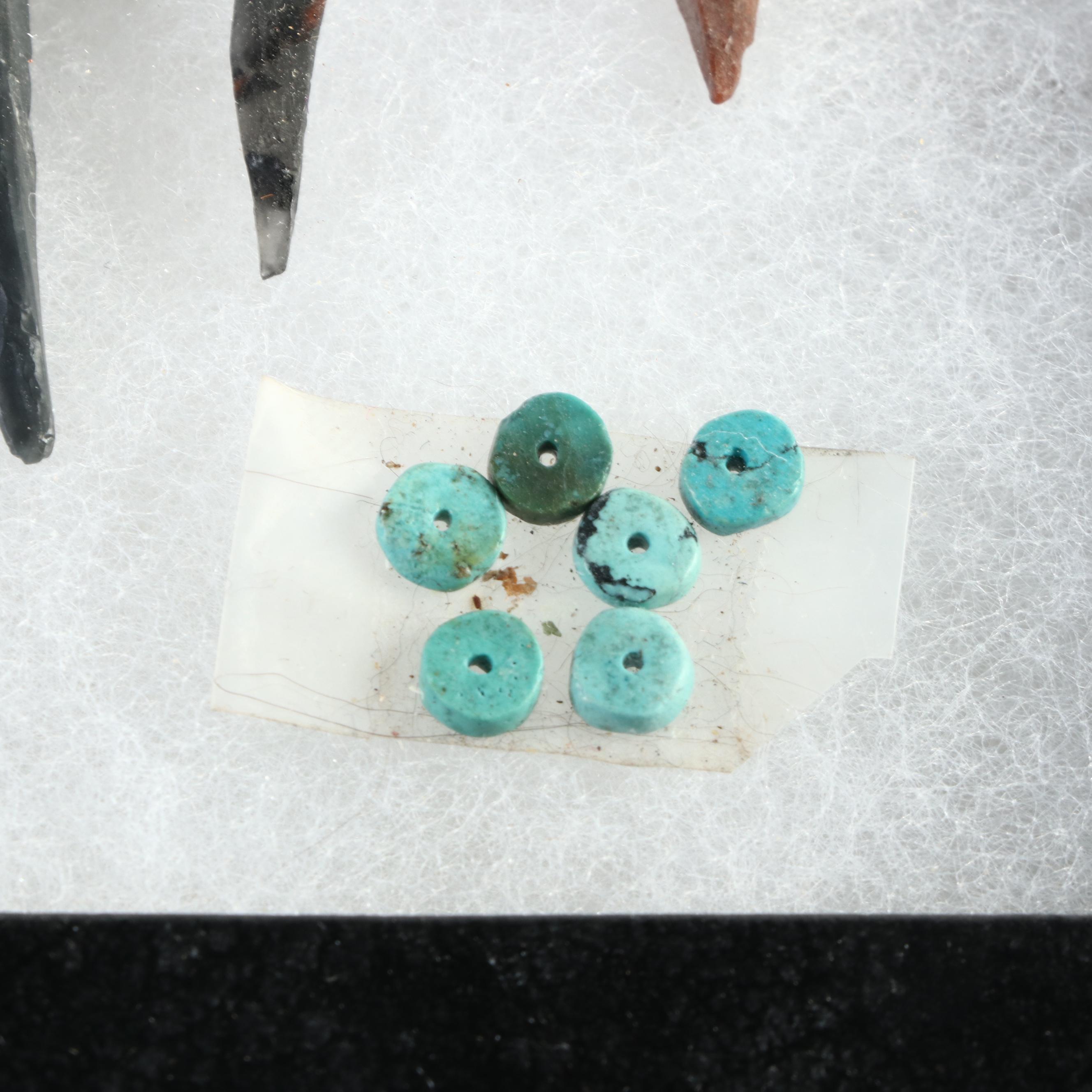 North American Turquoise Beads with Knapped Stone and Bone Tools