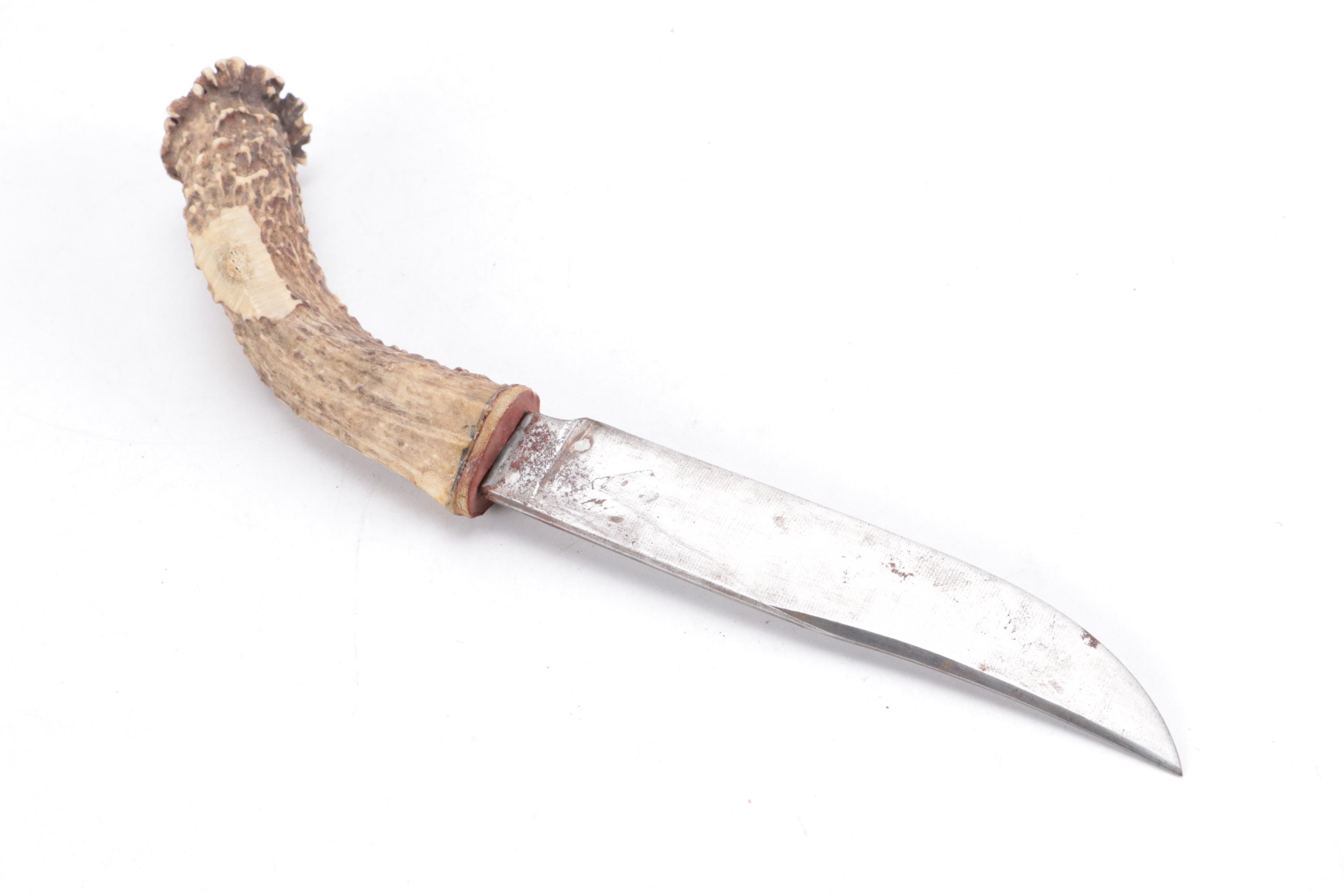 Rattlesnake Skin With Rattle and Antler-Handled Knife