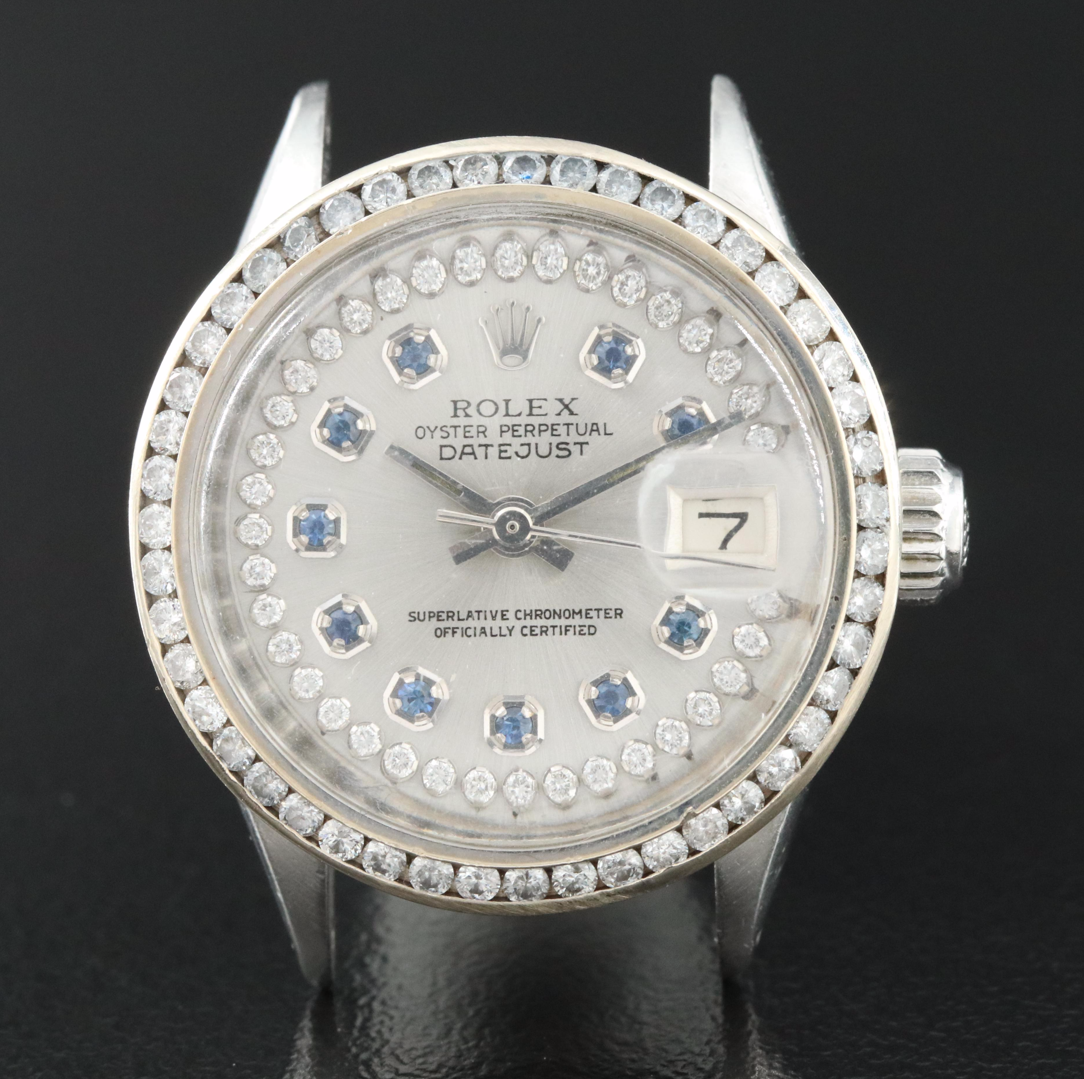 1970 Rolex Custom 1.01 CTW Diamond and Sapphire Datejust Watch