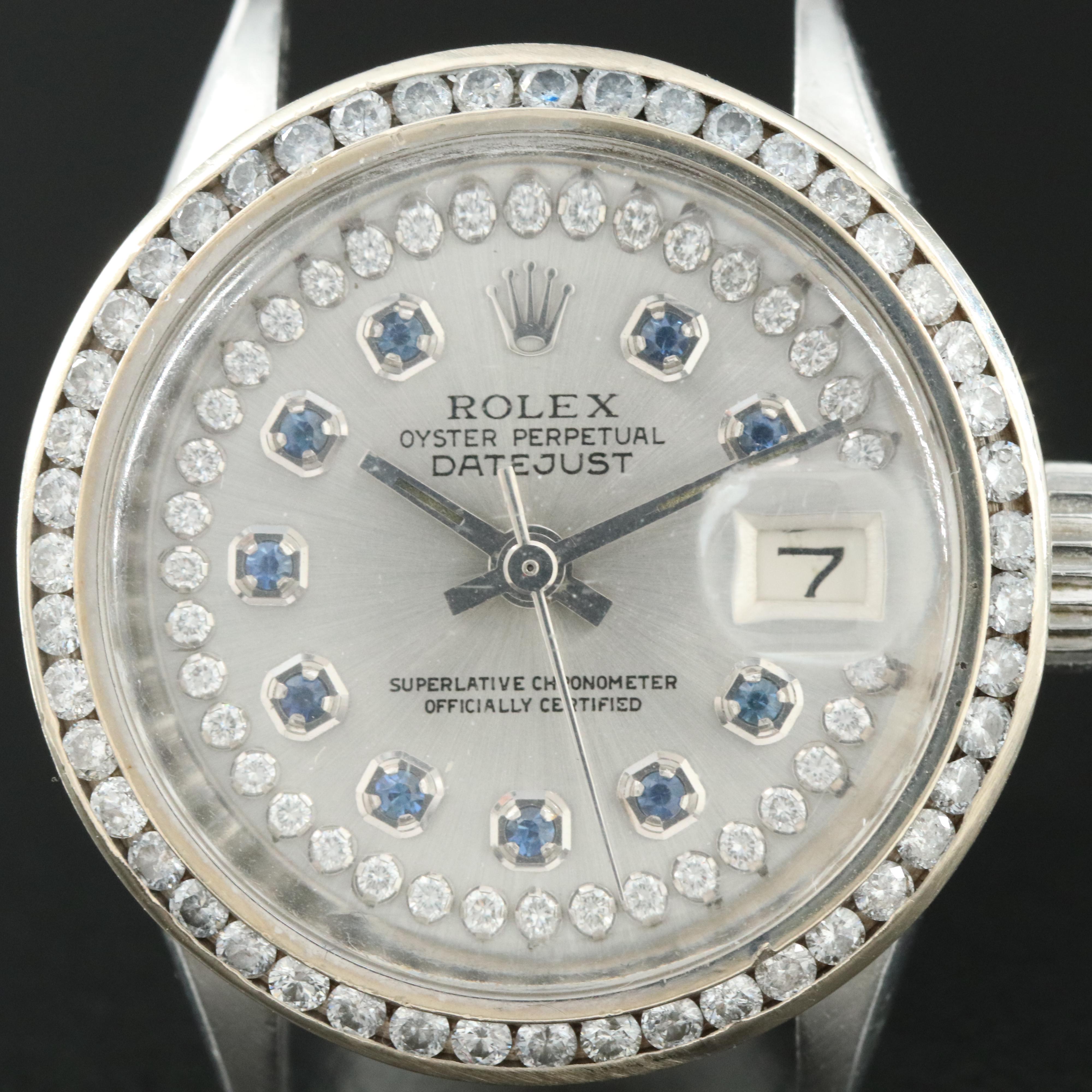 1970 Rolex Custom 1.01 CTW Diamond and Sapphire Datejust Watch