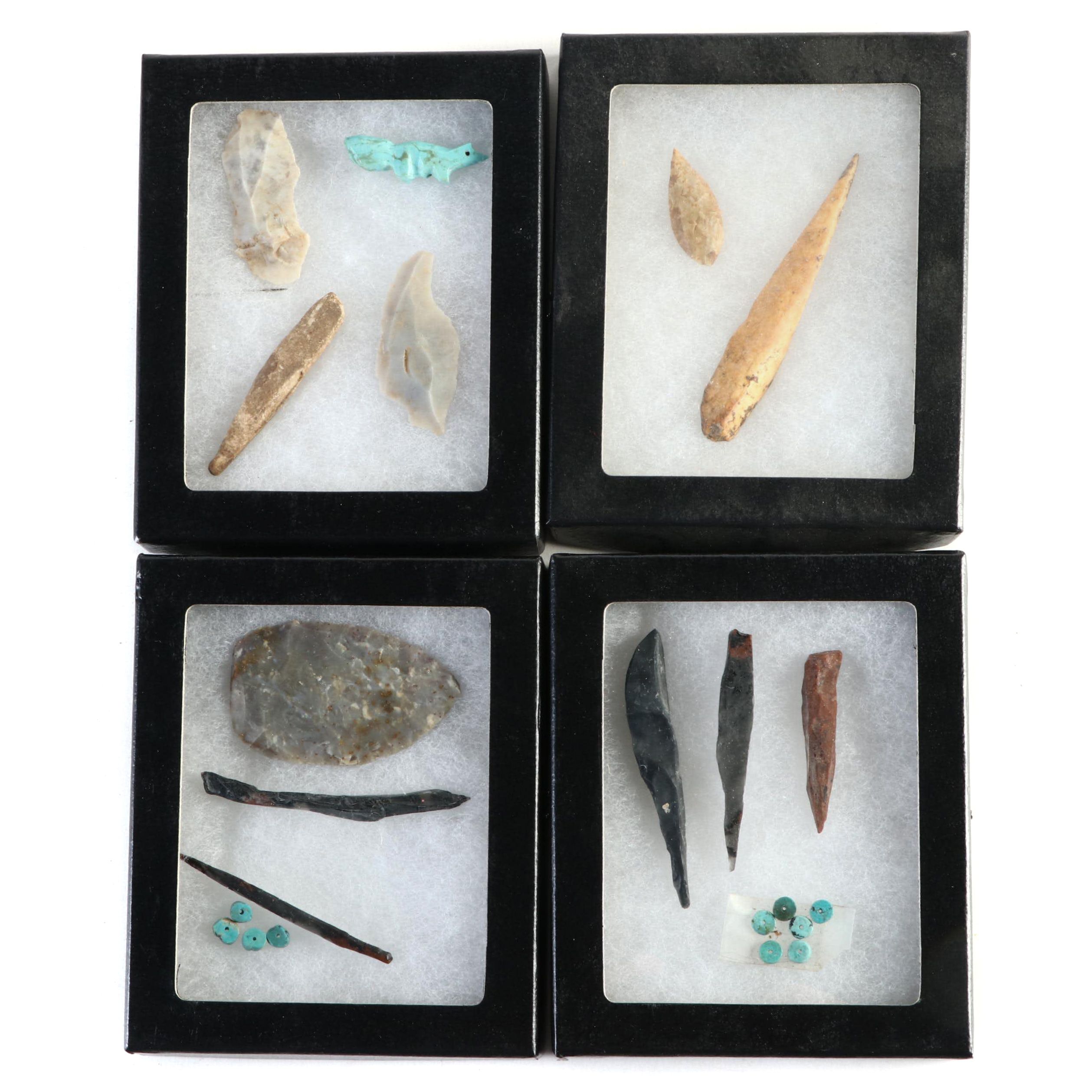 North American Turquoise Beads with Knapped Stone and Bone Tools