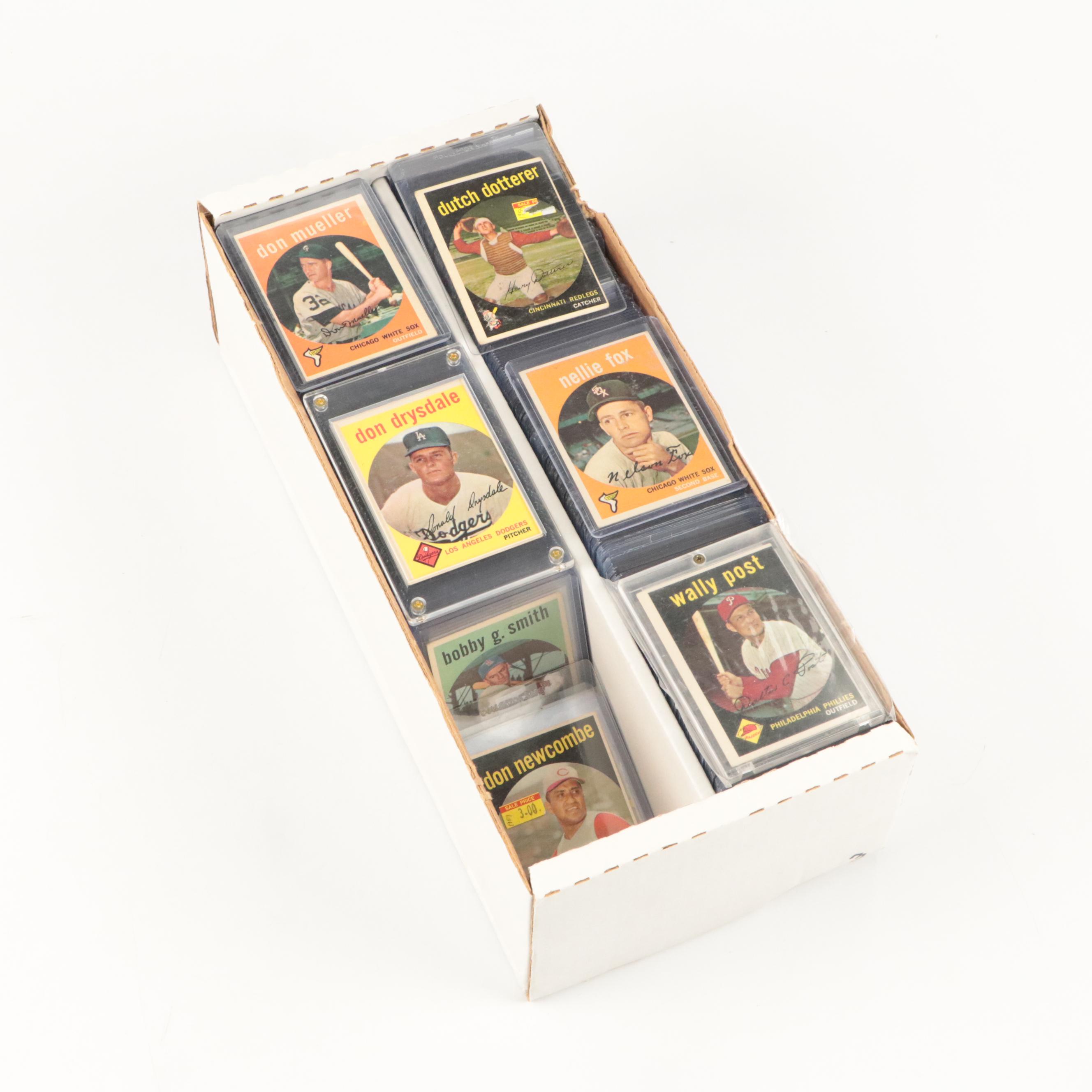 1959 Topps Baseball Cards Featuring Don Drysdale, Nellie Fox, and More