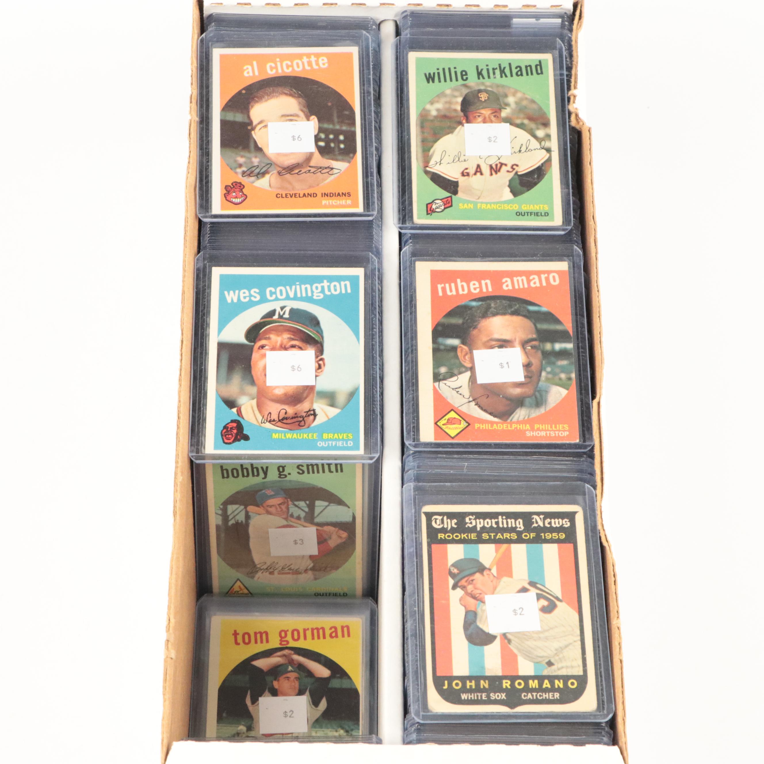 1959 Topps Baseball Cards Featuring Don Drysdale, Nellie Fox, and More