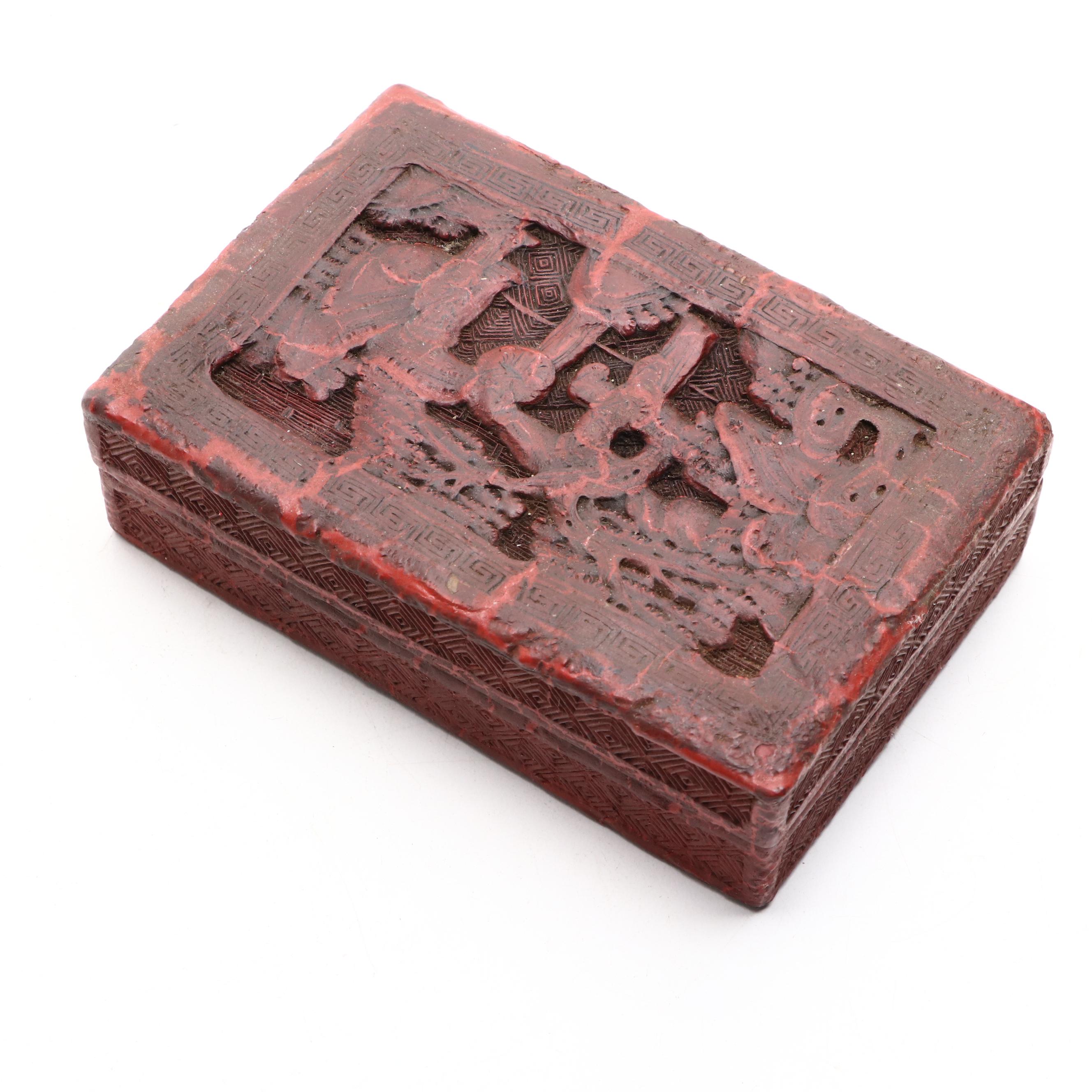 Chinese Style Lacquerware Box, Brush Pot with Metal Trinket Boxes