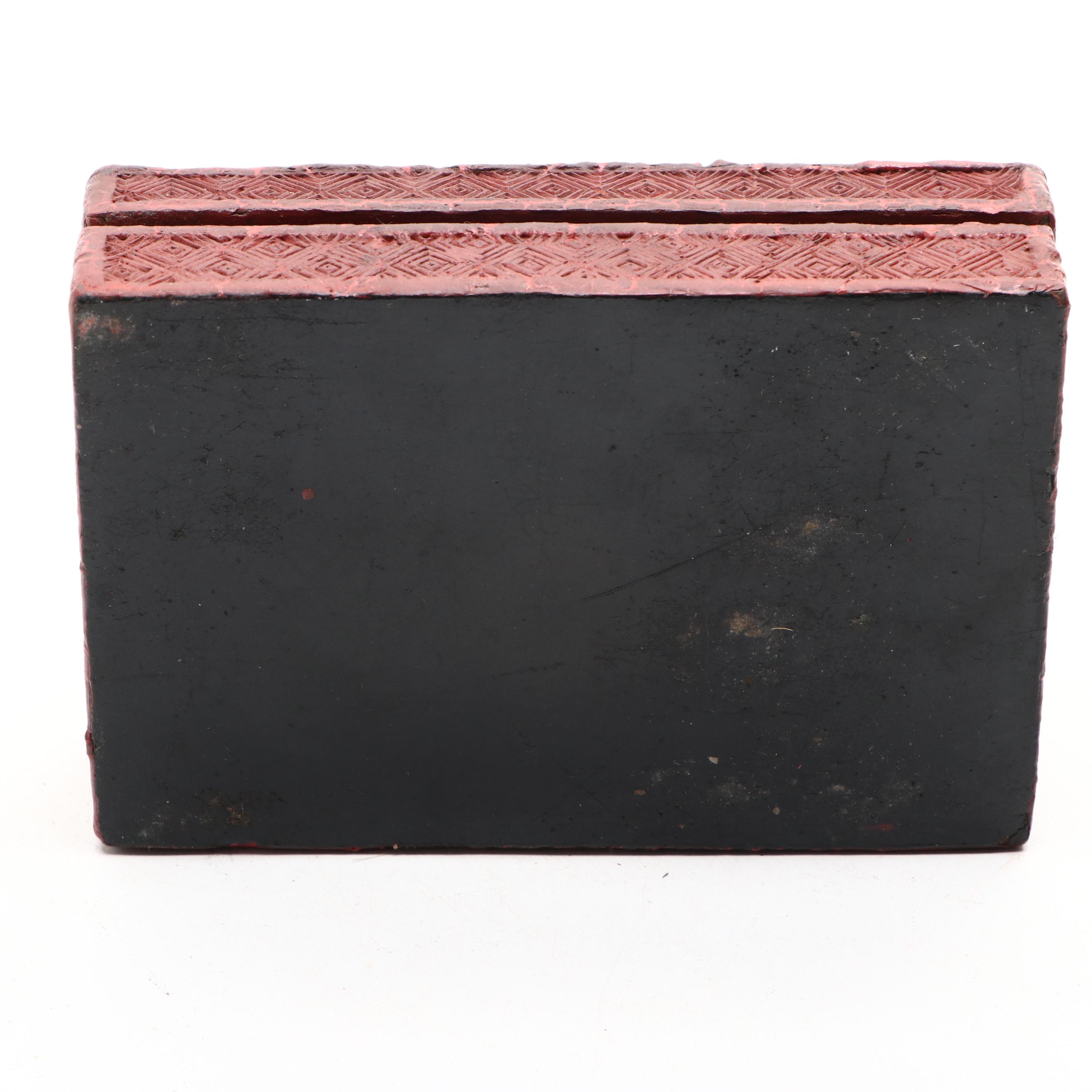 Chinese Style Lacquerware Box, Brush Pot with Metal Trinket Boxes