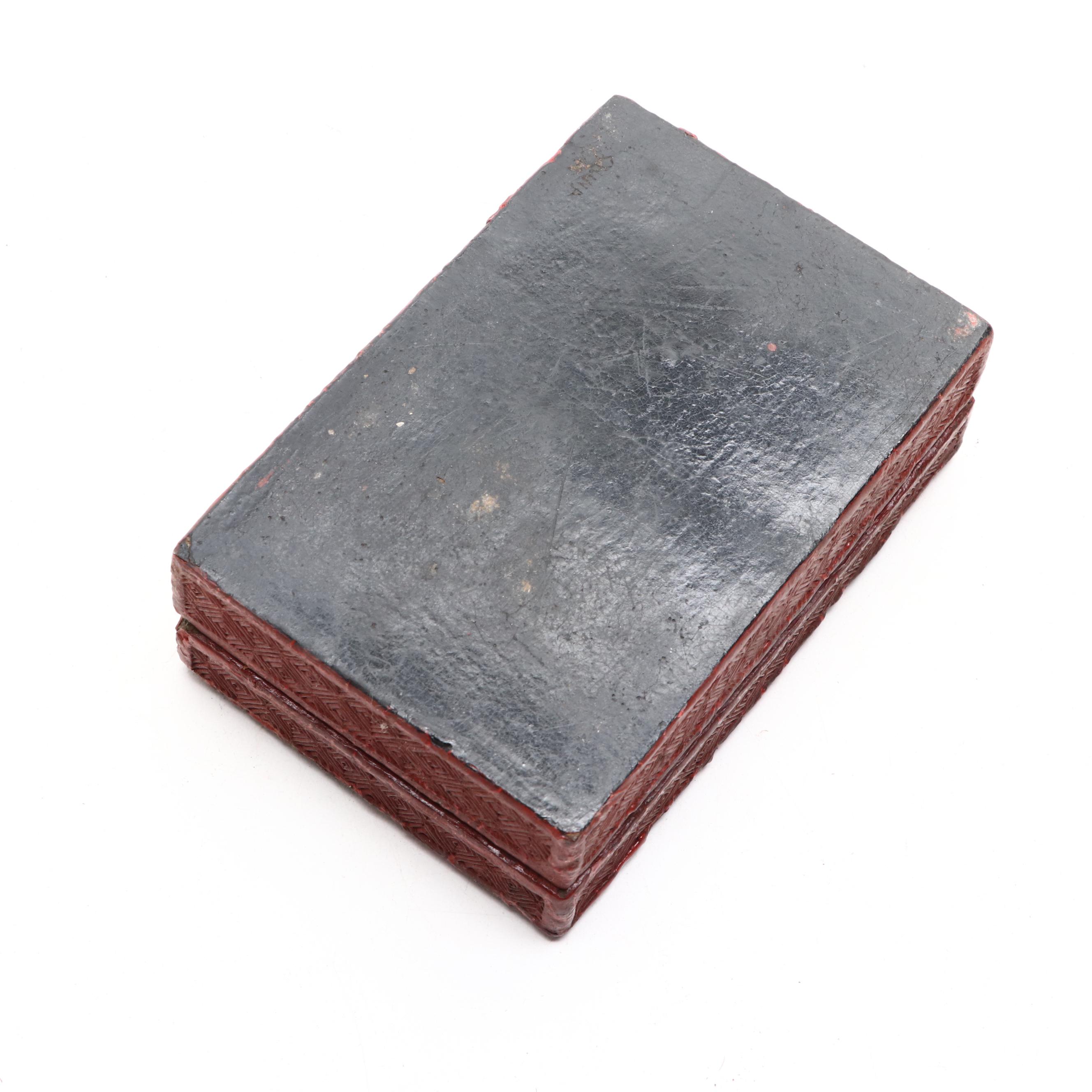 Chinese Style Lacquerware Box, Brush Pot with Metal Trinket Boxes