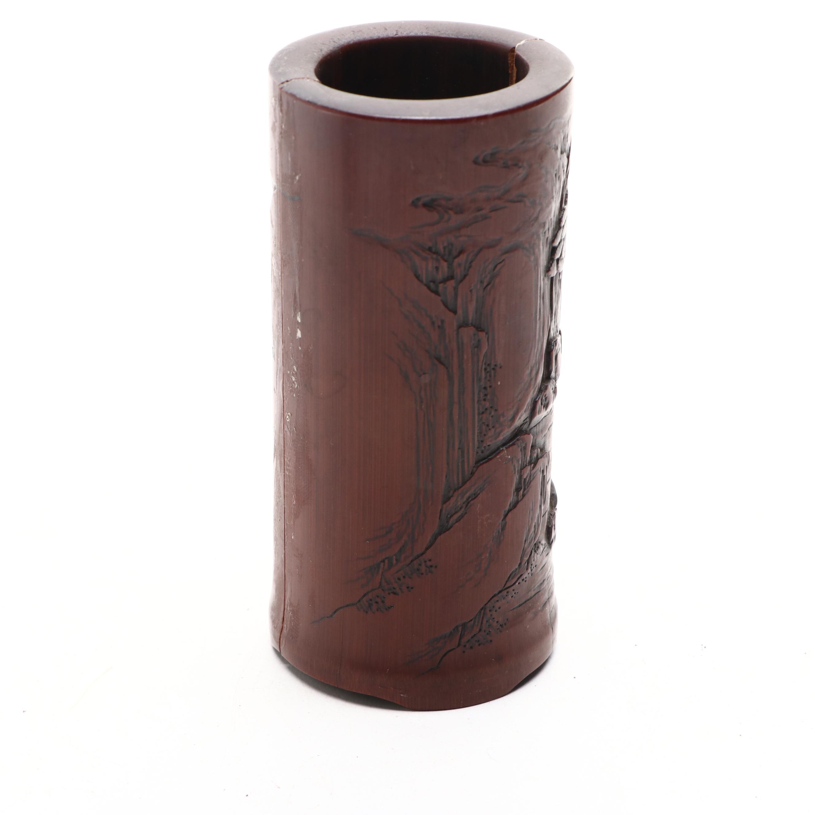 Chinese Style Lacquerware Box, Brush Pot with Metal Trinket Boxes