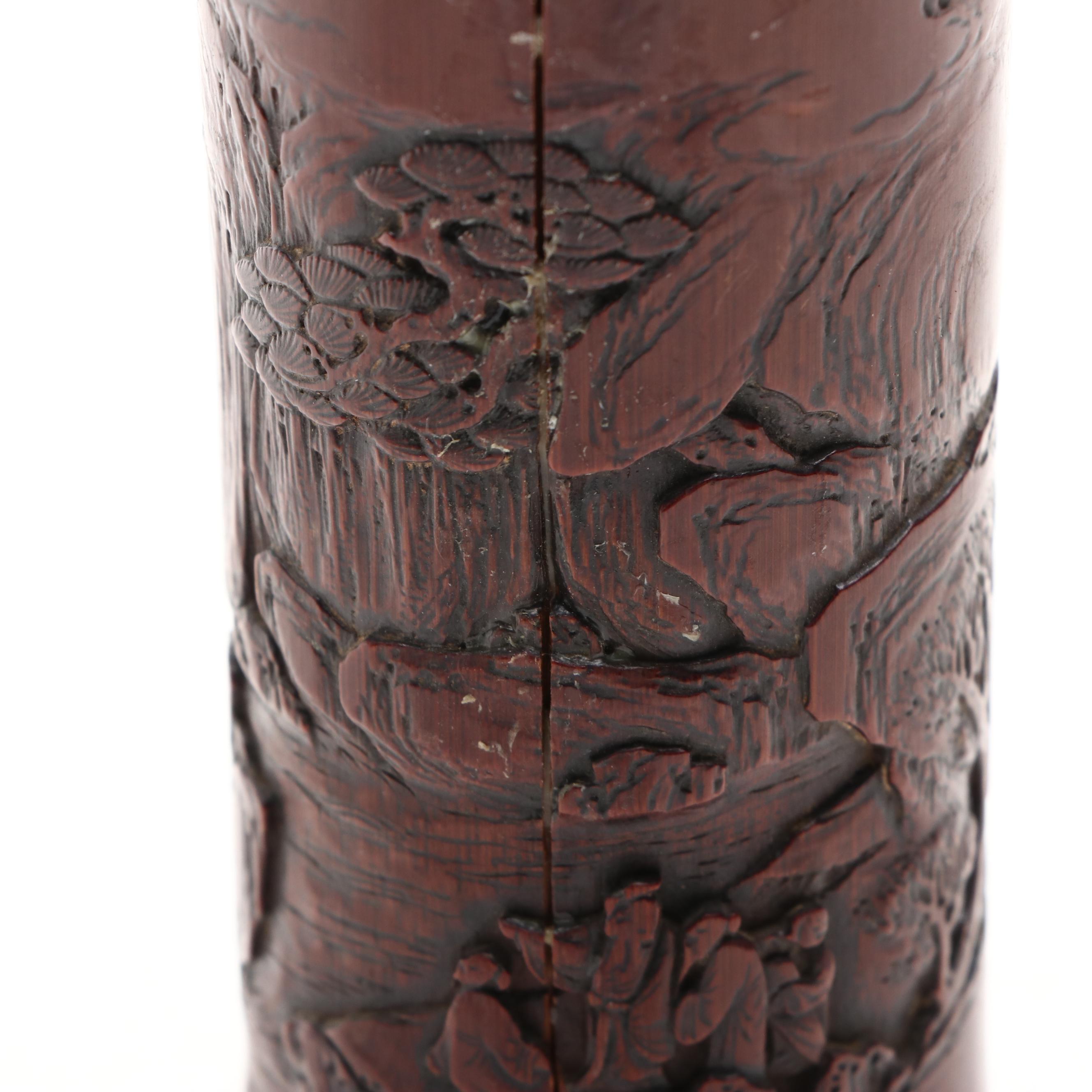 Chinese Style Lacquerware Box, Brush Pot with Metal Trinket Boxes