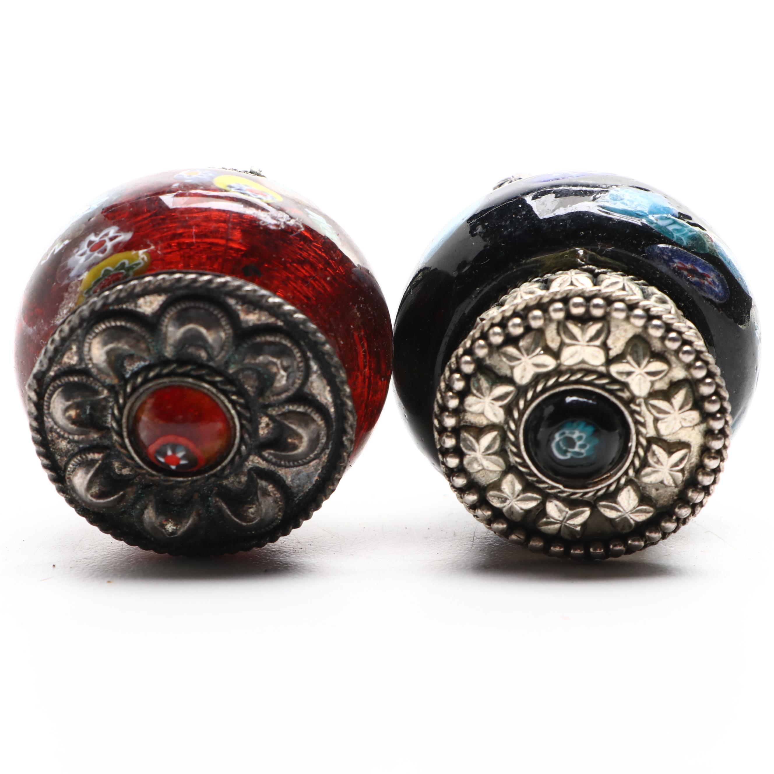 Chinese Style Lacquerware Box, Brush Pot with Metal Trinket Boxes