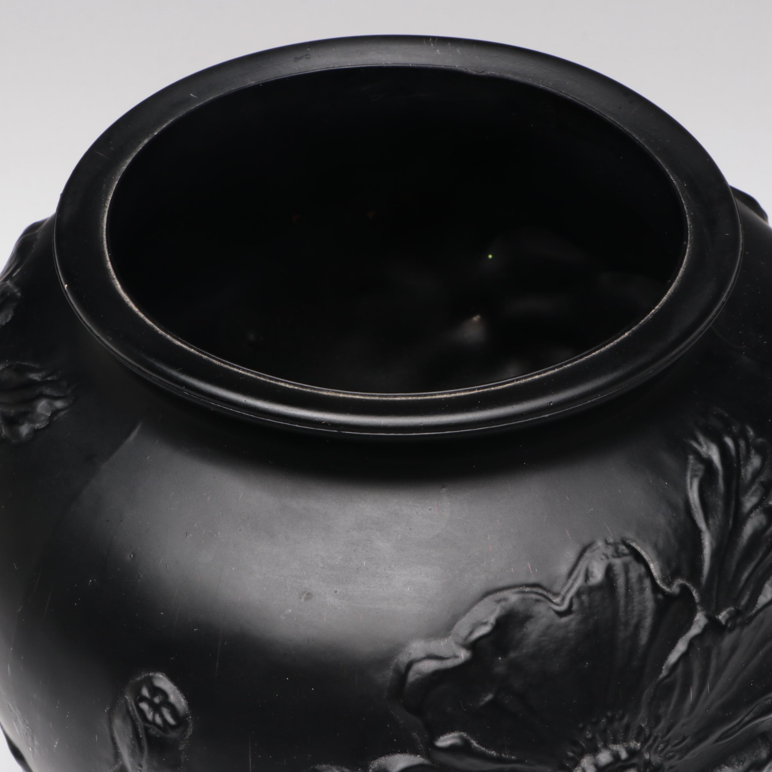 Tiffin Black Satin Glass "Poppy" Vase with Phoenix and Consolidated Glass Vase