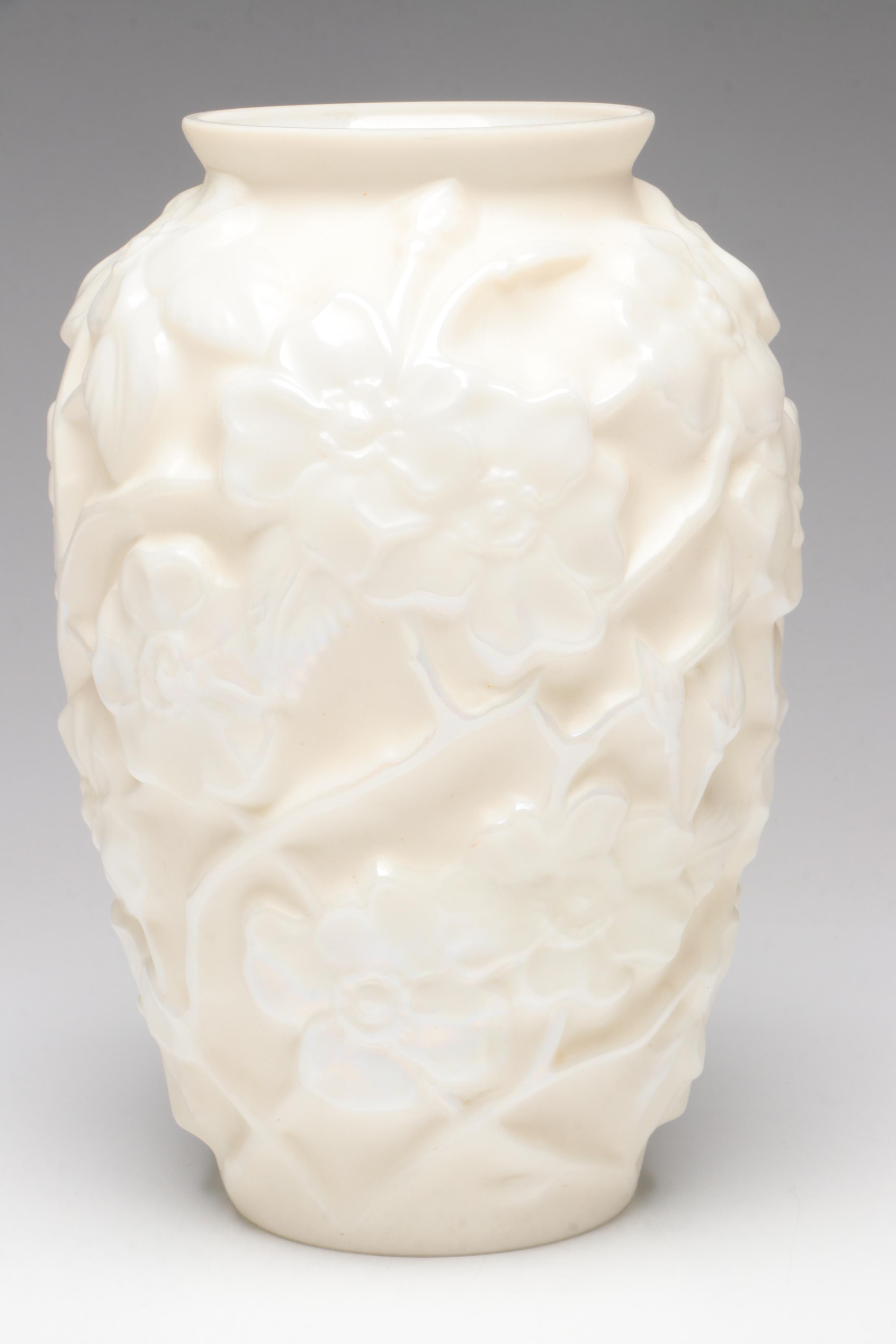 Tiffin Black Satin Glass "Poppy" Vase with Phoenix and Consolidated Glass Vase