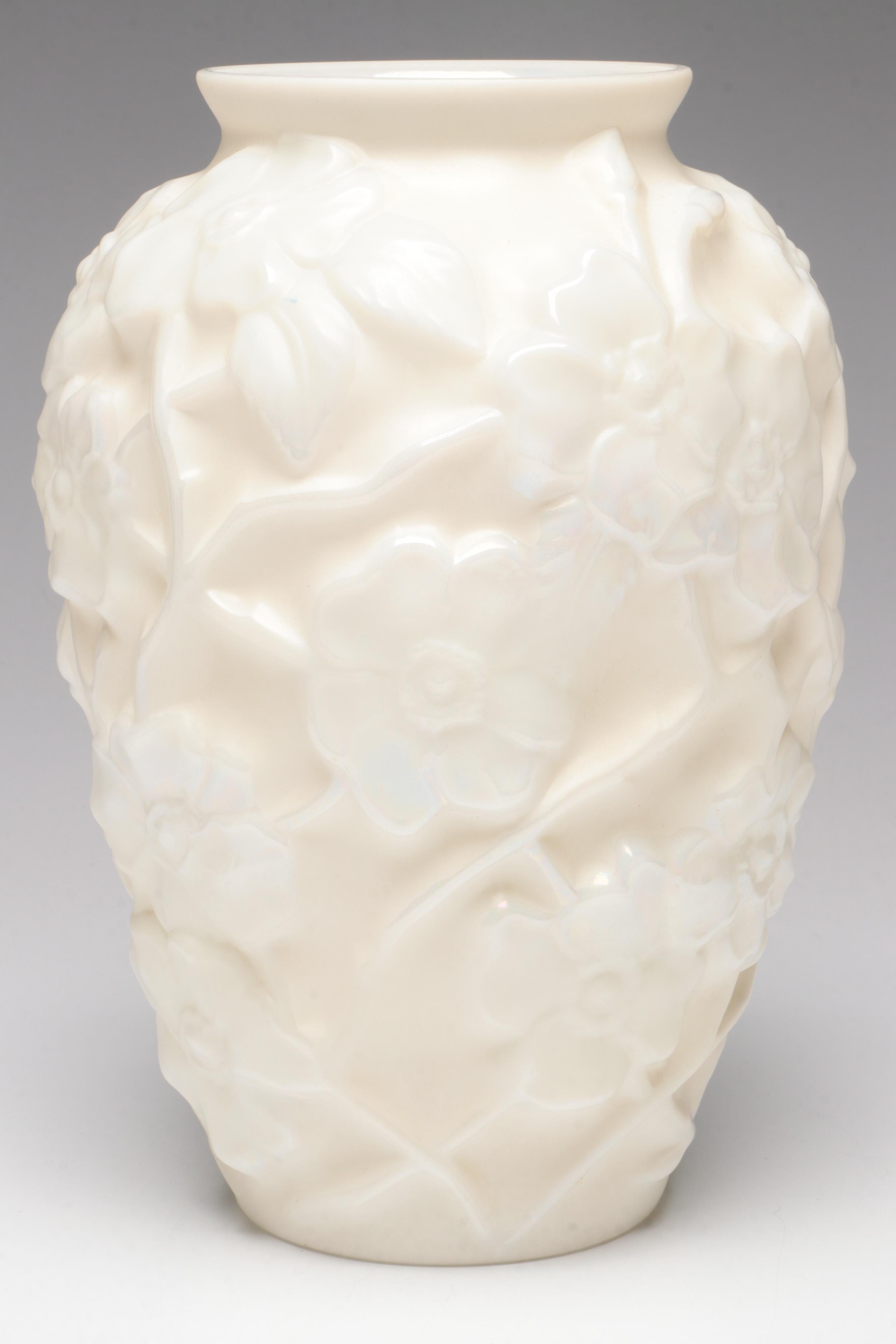 Tiffin Black Satin Glass "Poppy" Vase with Phoenix and Consolidated Glass Vase