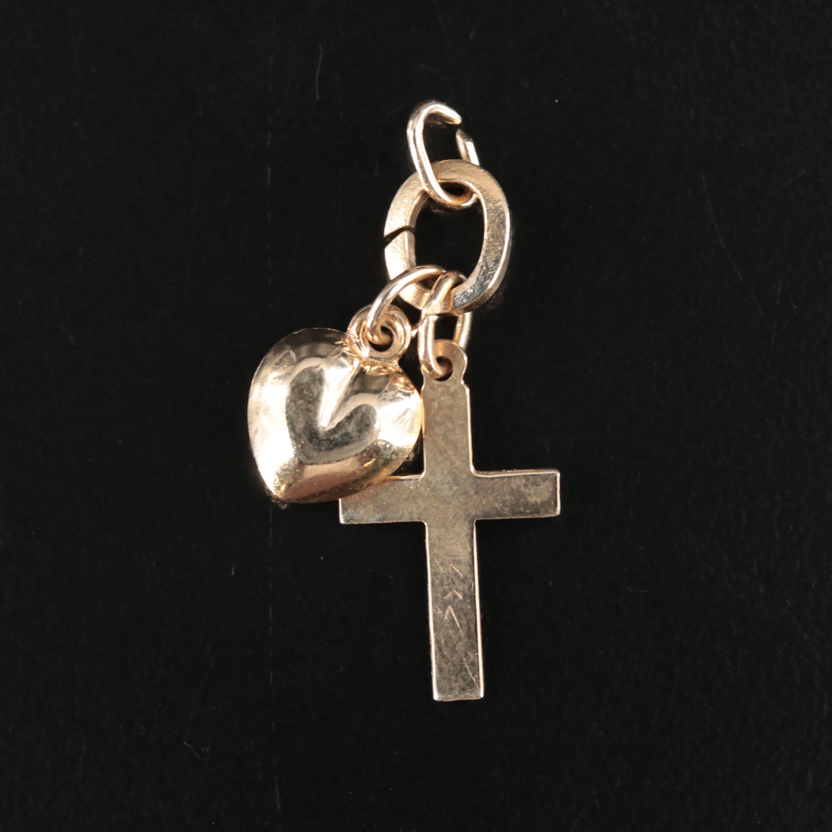 14K Cross and Heart Charm