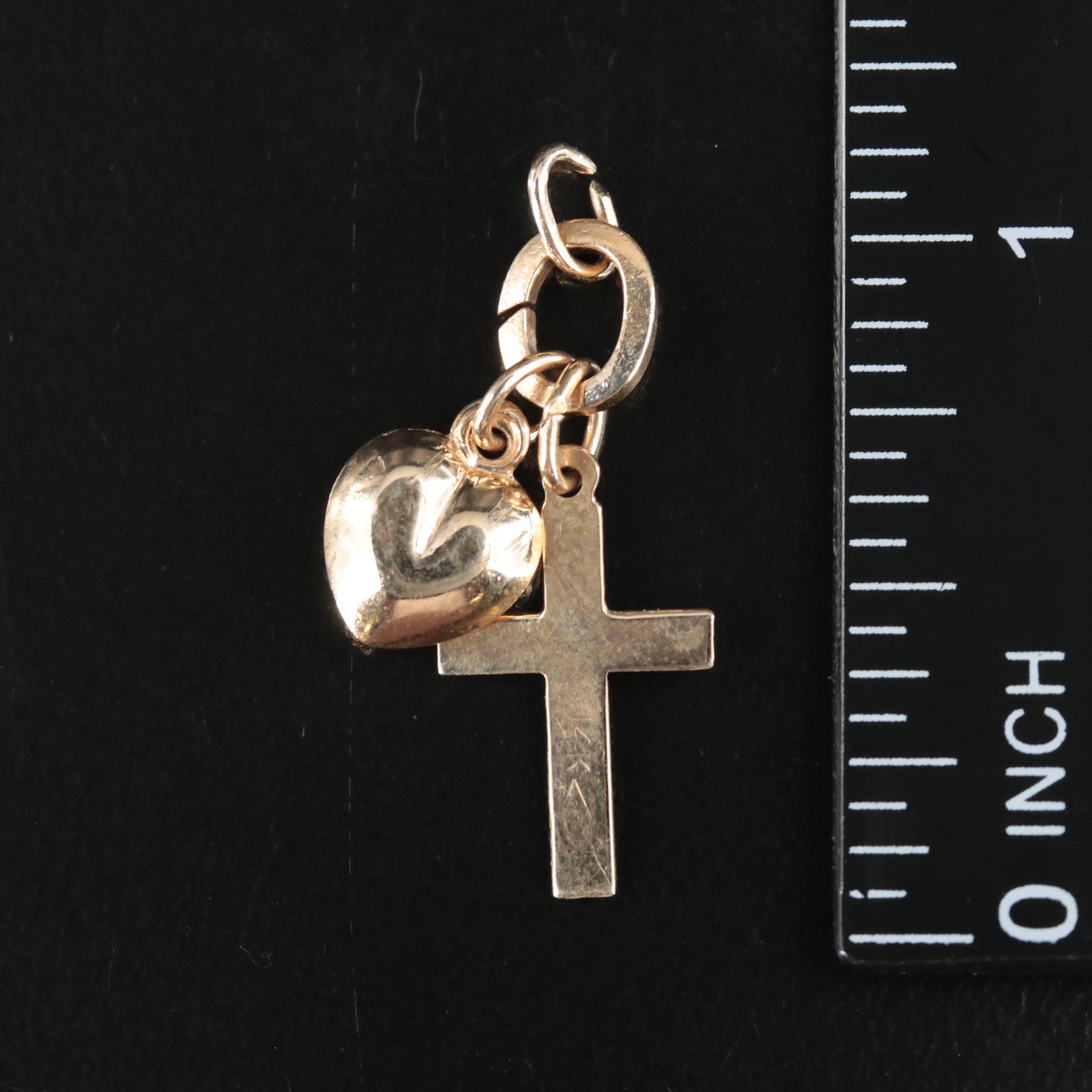 14K Cross and Heart Charm