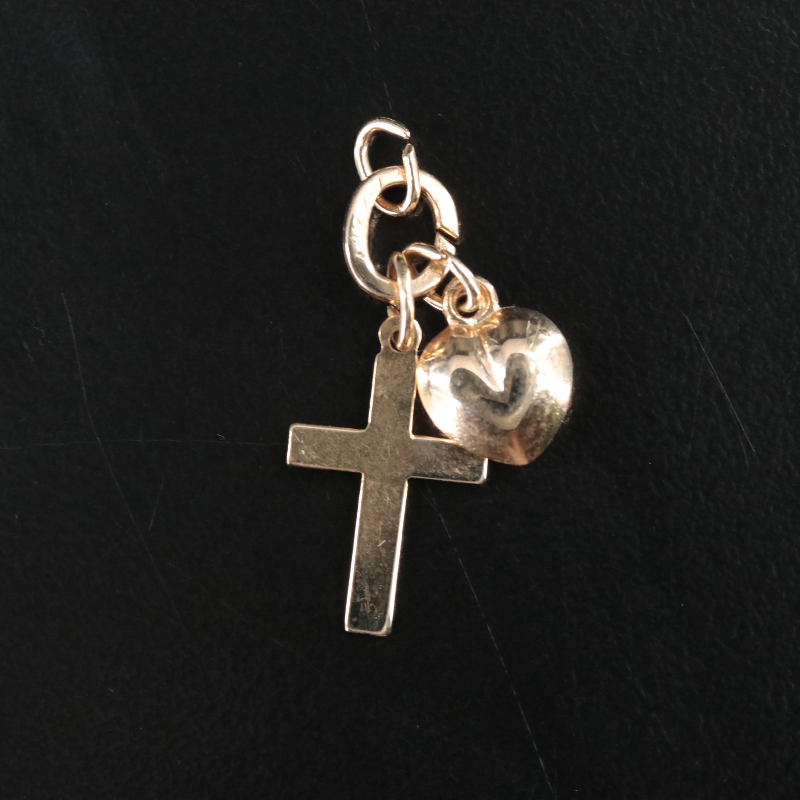 14K Cross and Heart Charm