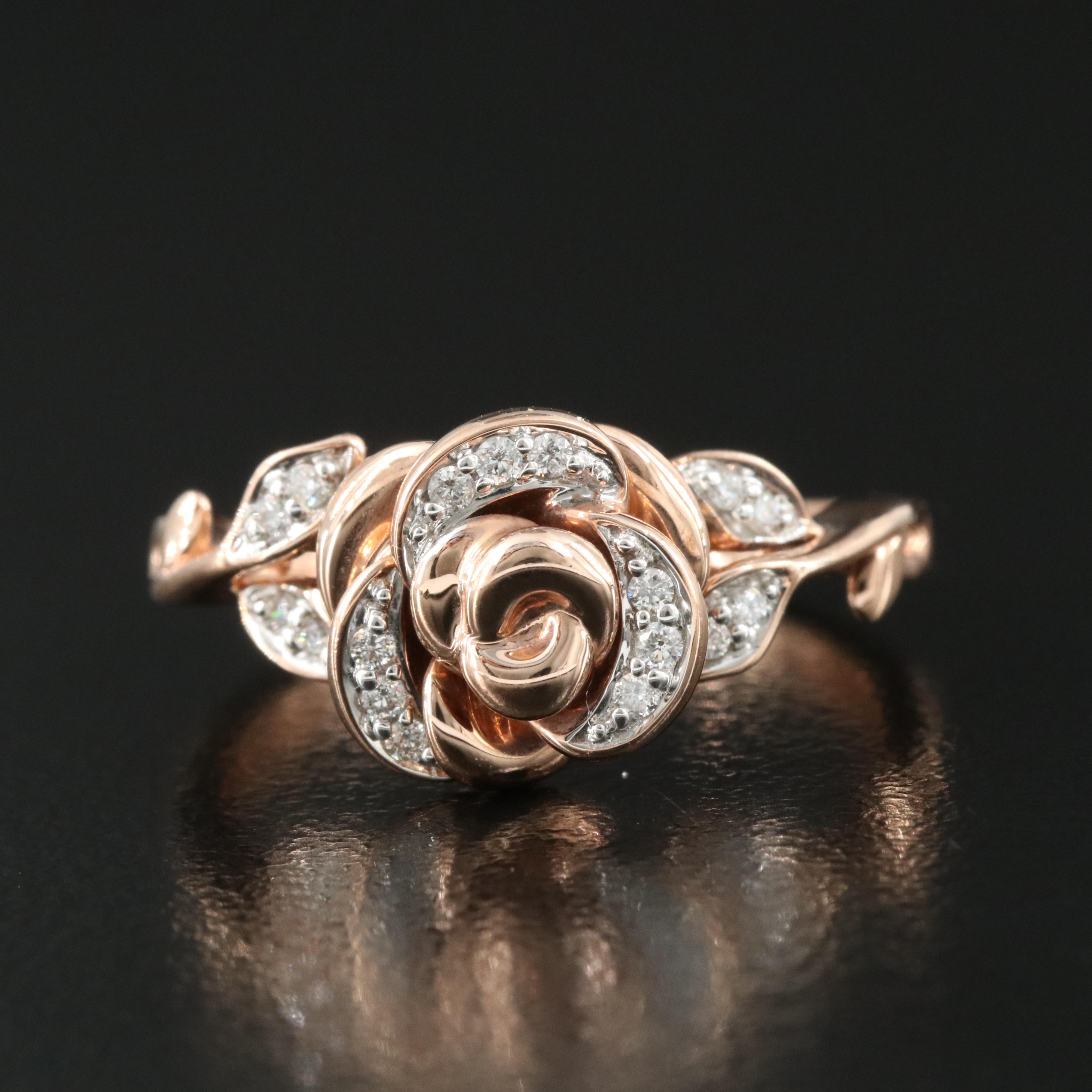 Enchanted Disney "Beauty and the Beast" 10K Rose Gold 0.10 CTW Diamond Rose Ring