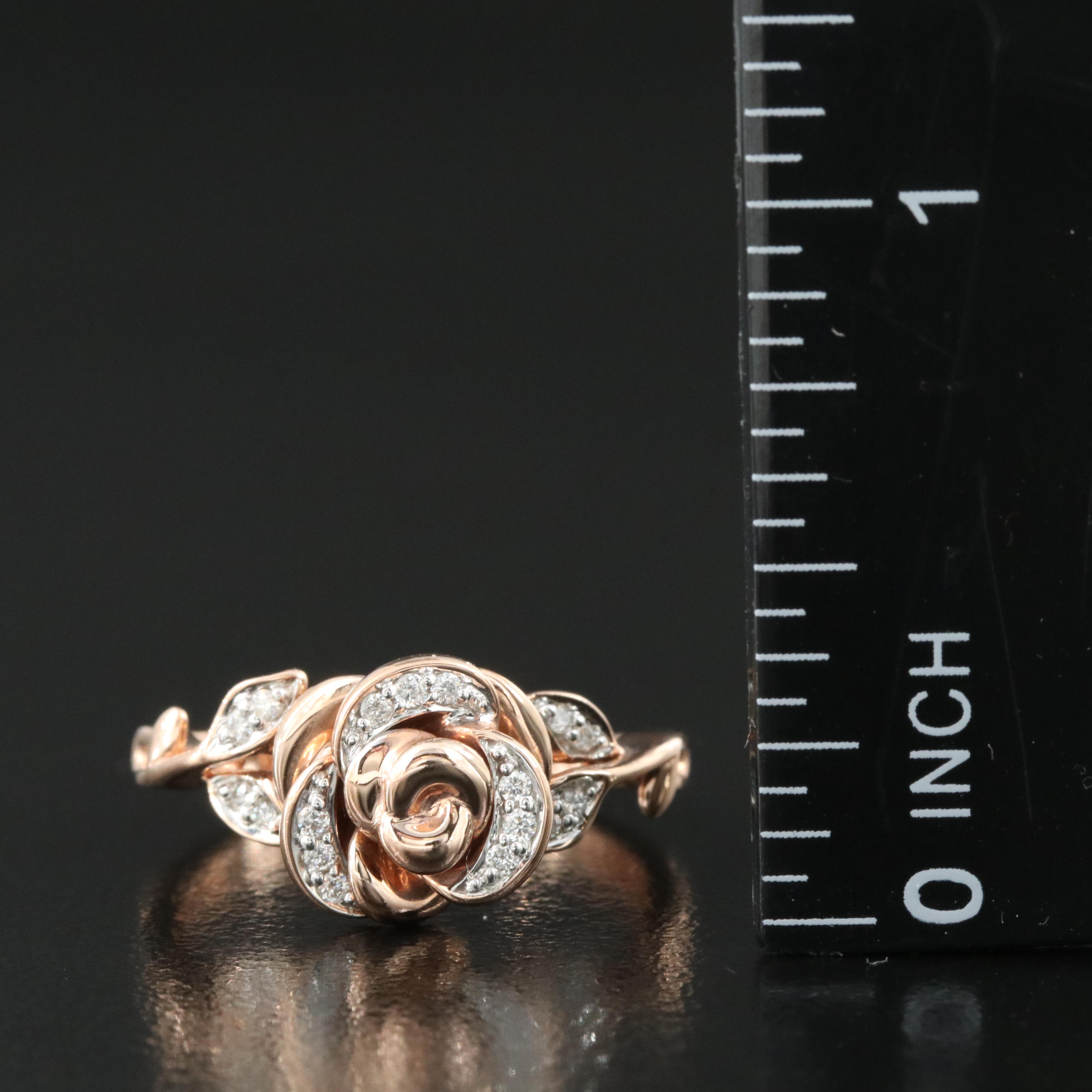 Enchanted Disney "Beauty and the Beast" 10K Rose Gold 0.10 CTW Diamond Rose Ring