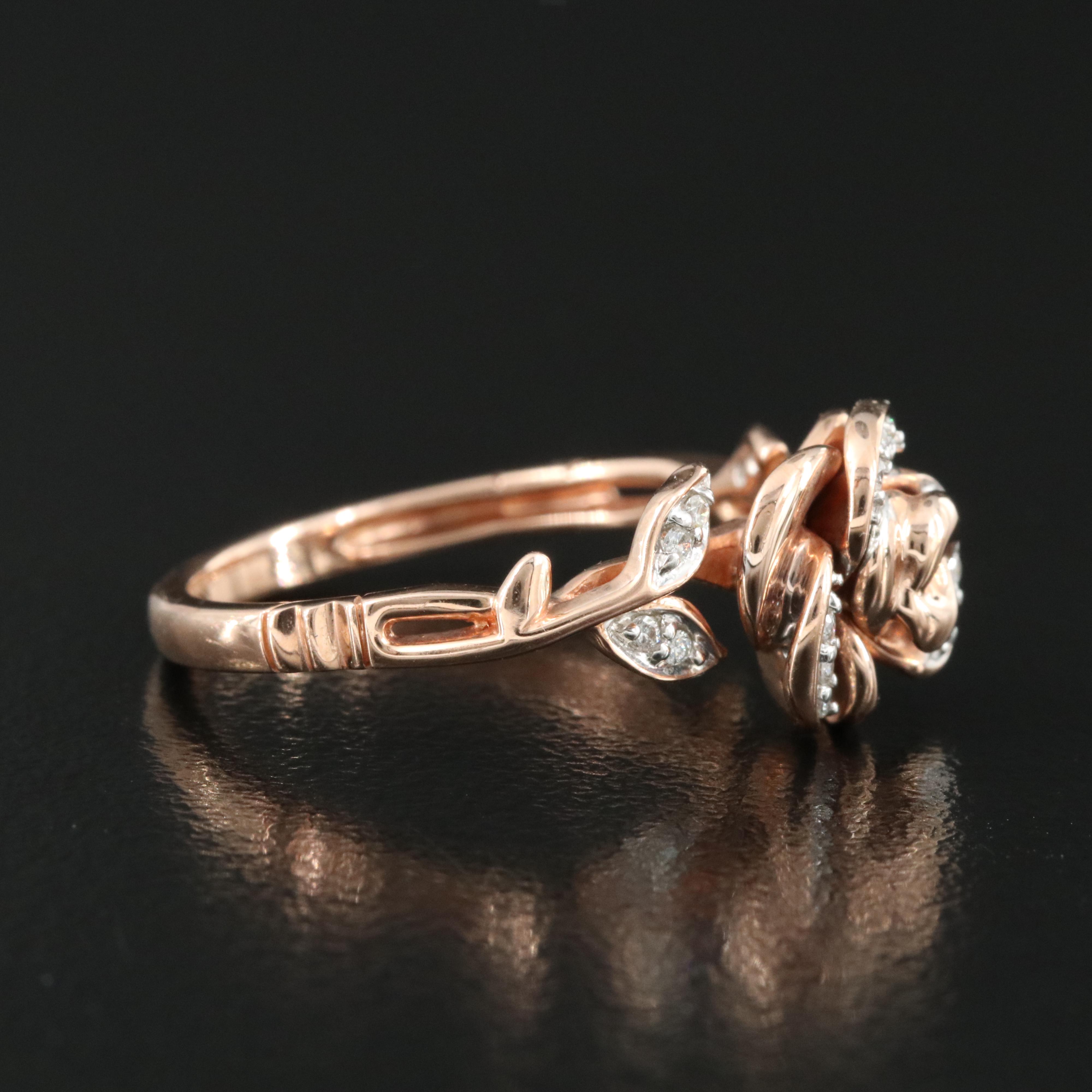 Enchanted Disney "Beauty and the Beast" 10K Rose Gold 0.10 CTW Diamond Rose Ring