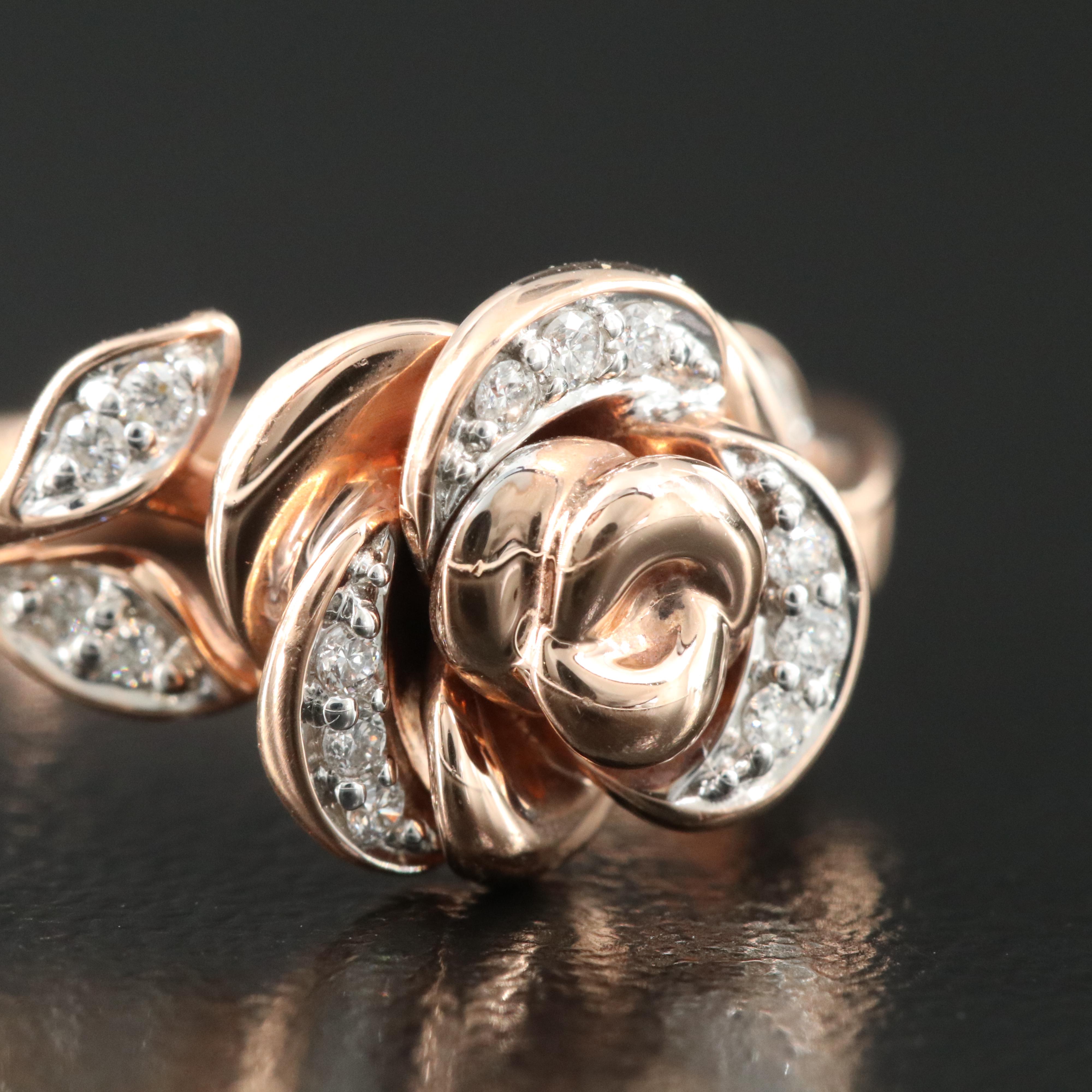 Enchanted Disney "Beauty and the Beast" 10K Rose Gold 0.10 CTW Diamond Rose Ring