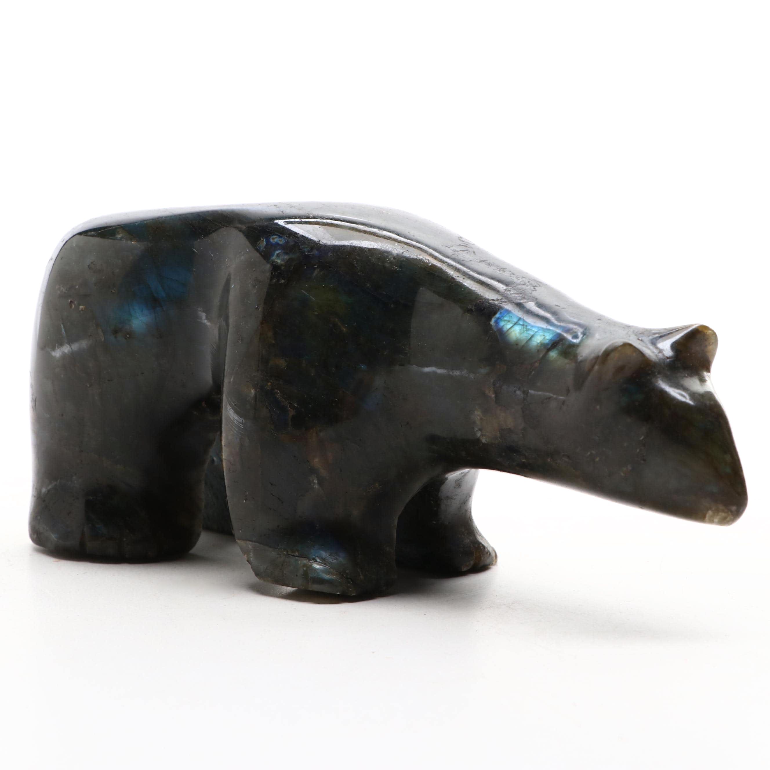 Hand-Carved Labradorite Bear Fetish Figure