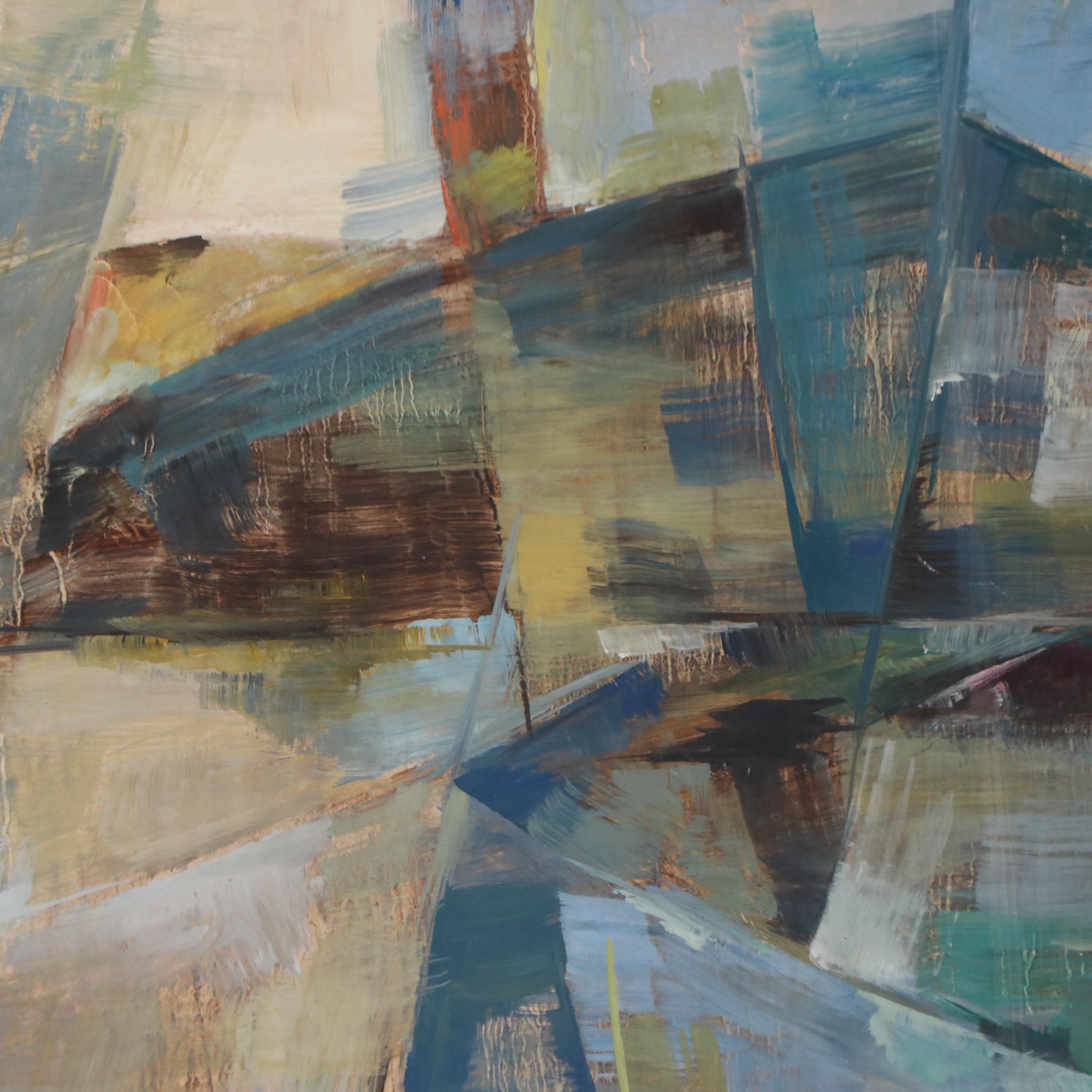 LeFebvre Cubist Nautical Scene Oil Painting, 1967