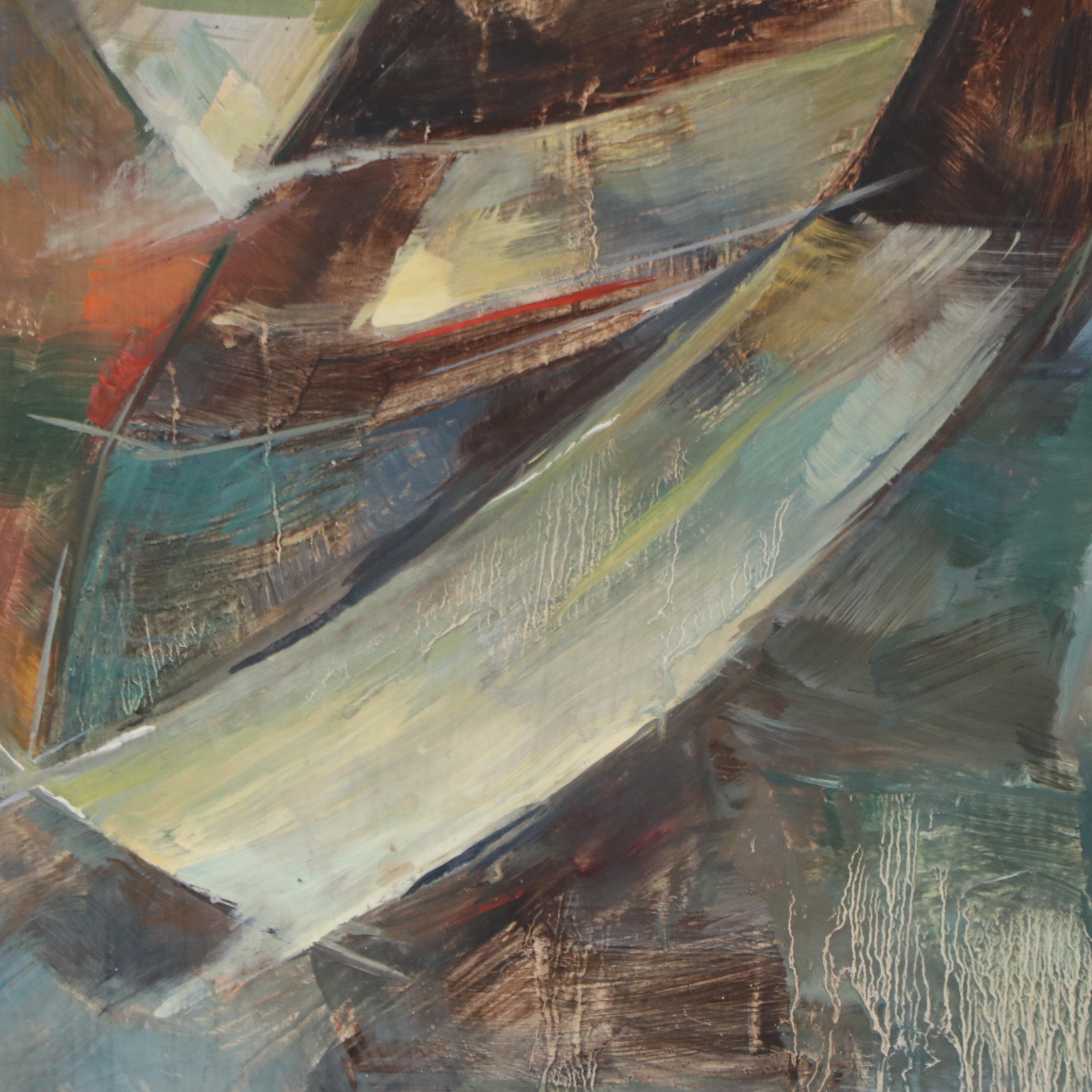 LeFebvre Cubist Nautical Scene Oil Painting, 1967